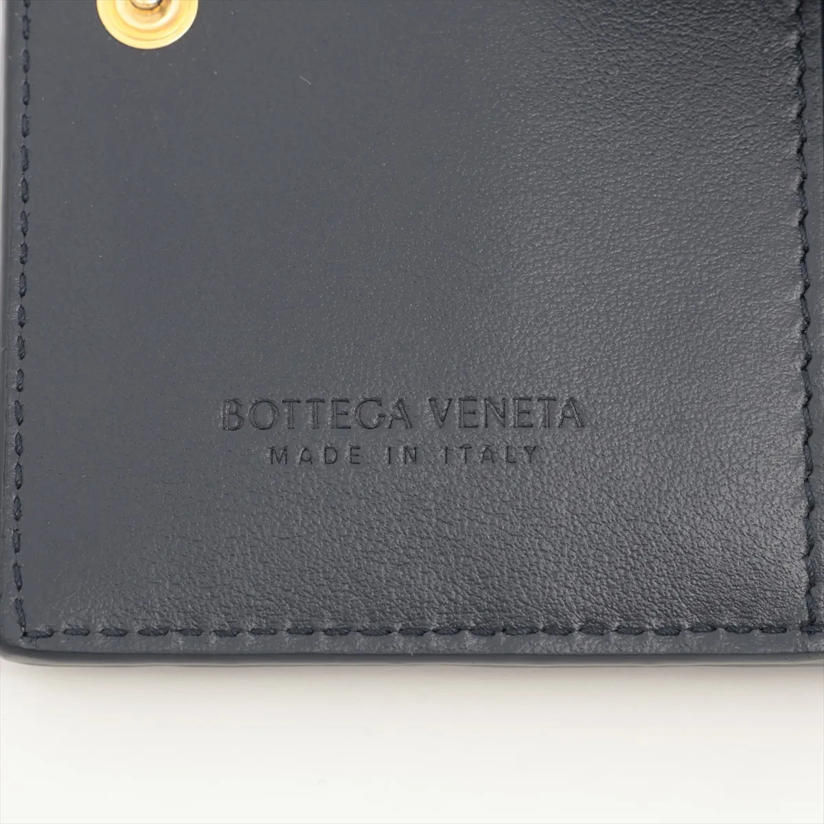 Intrecciato Leather Compact Wallet, Navy — view 6