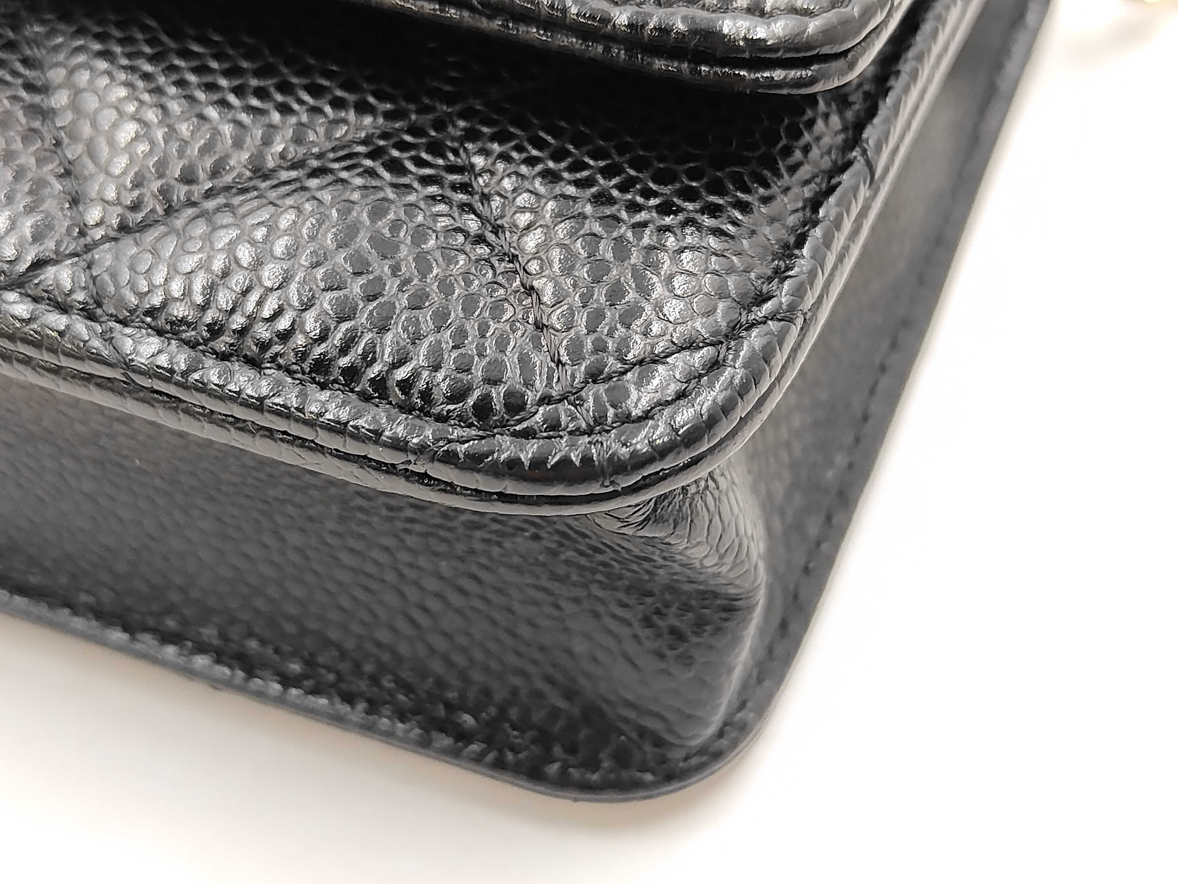 Mini Matelassé Caviar Skin Black Shoulder Bag (Serial No. 30s) with Gold Hardware — view 7