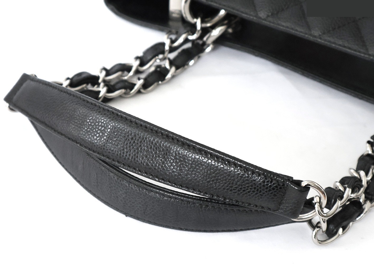 Caviar Skin GST Chain Tote Bag, Black — view 7