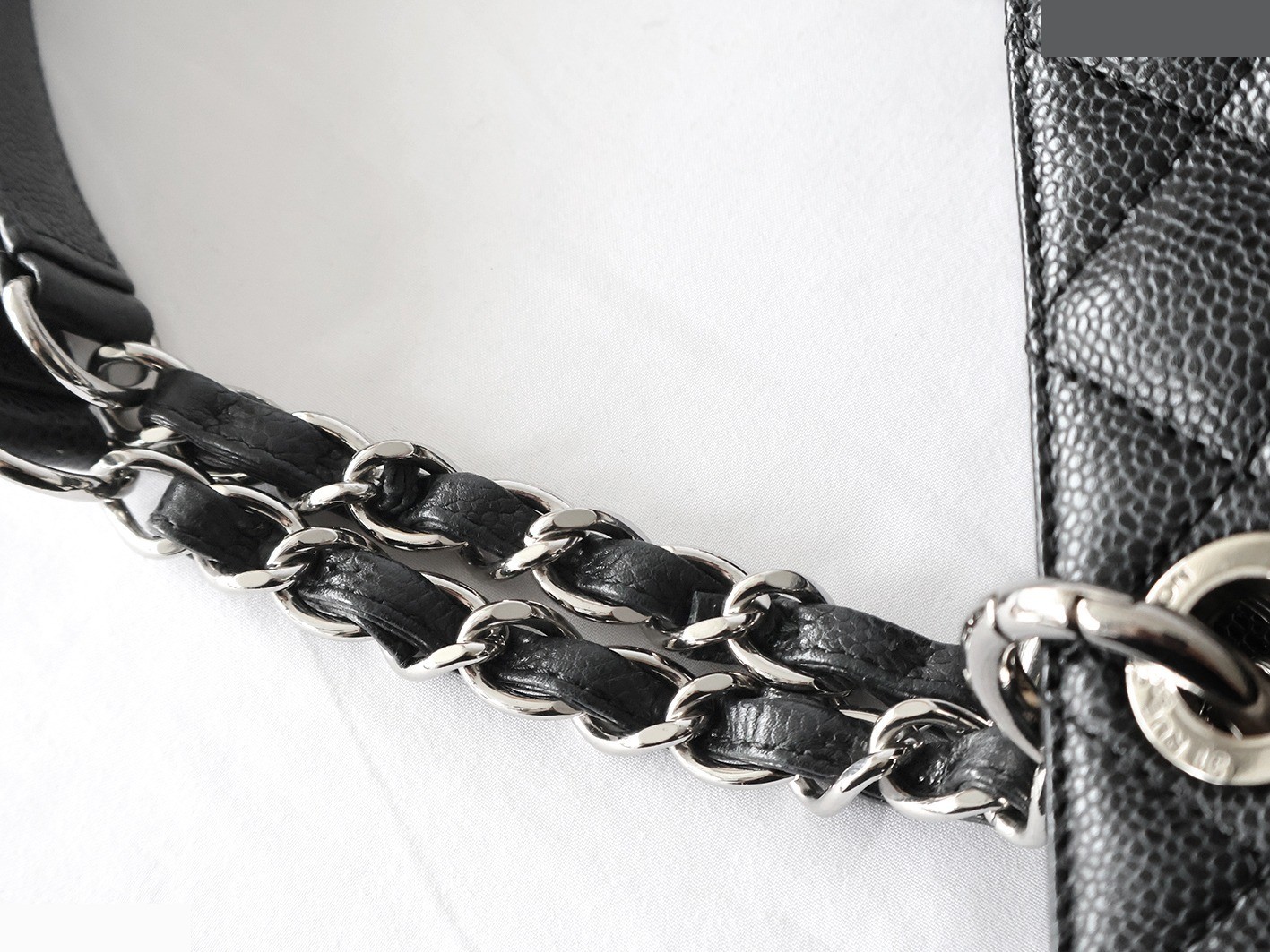 Caviar Skin GST Chain Tote Bag, Black — view 8