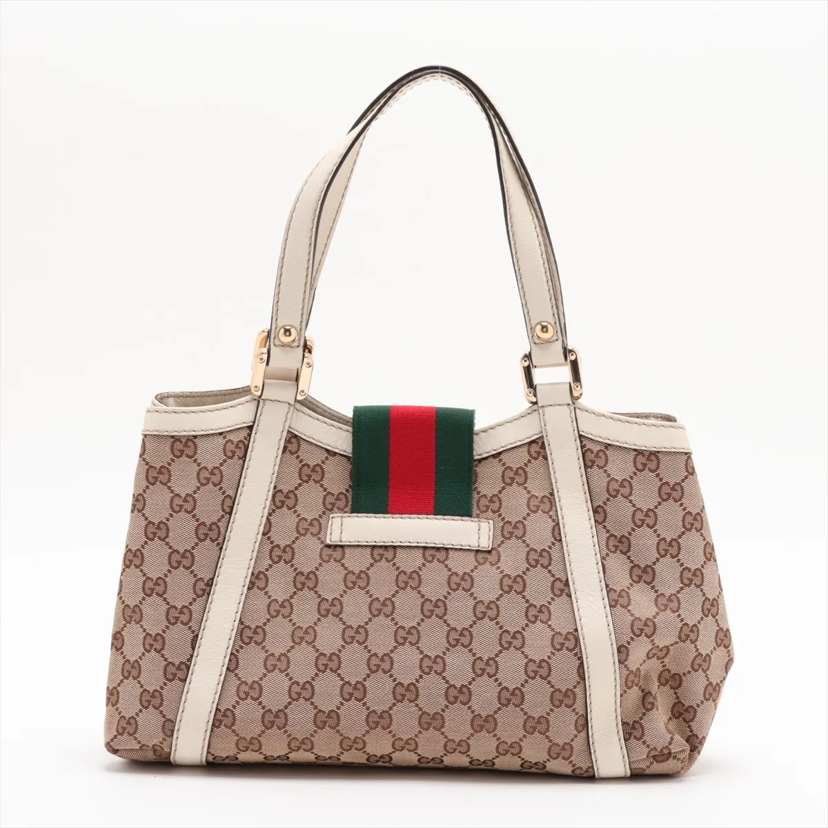GG Canvas 233610 Canvas x Leather Shoulder Bag Beige x White — view 2