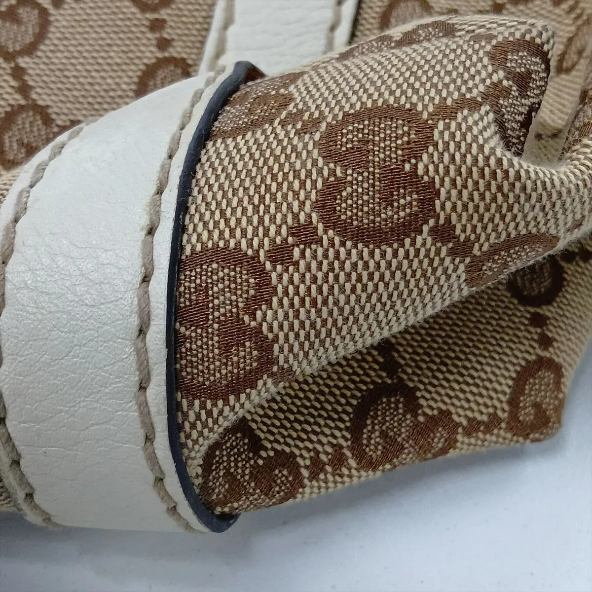 GG Canvas 233610 Canvas x Leather Shoulder Bag Beige x White — view 14