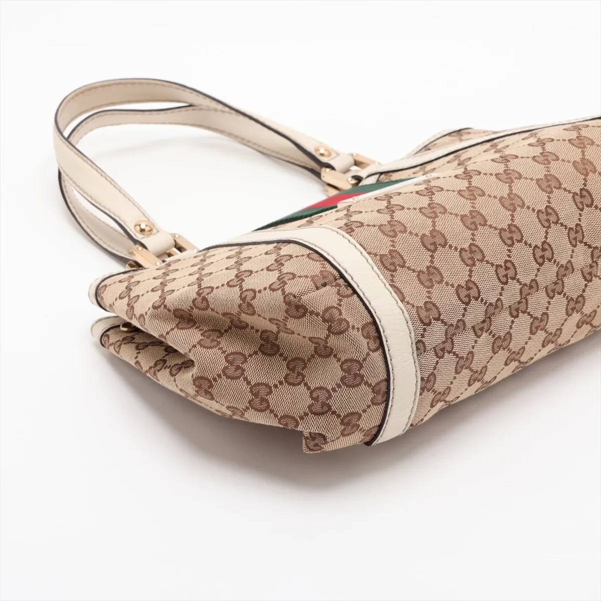 GG Canvas 233610 Canvas x Leather Shoulder Bag Beige x White — view 4