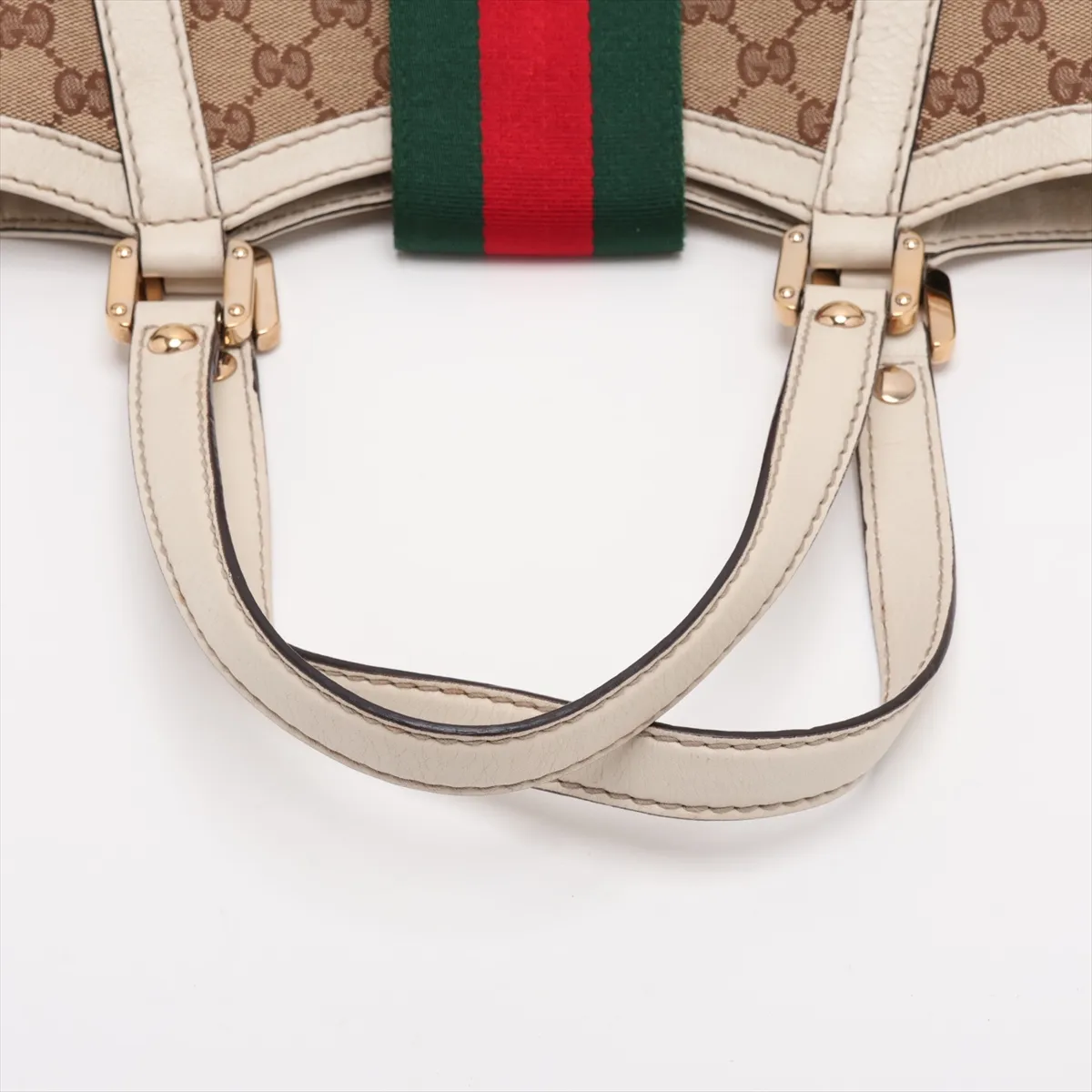 GG Canvas 233610 Canvas x Leather Shoulder Bag Beige x White — view 5