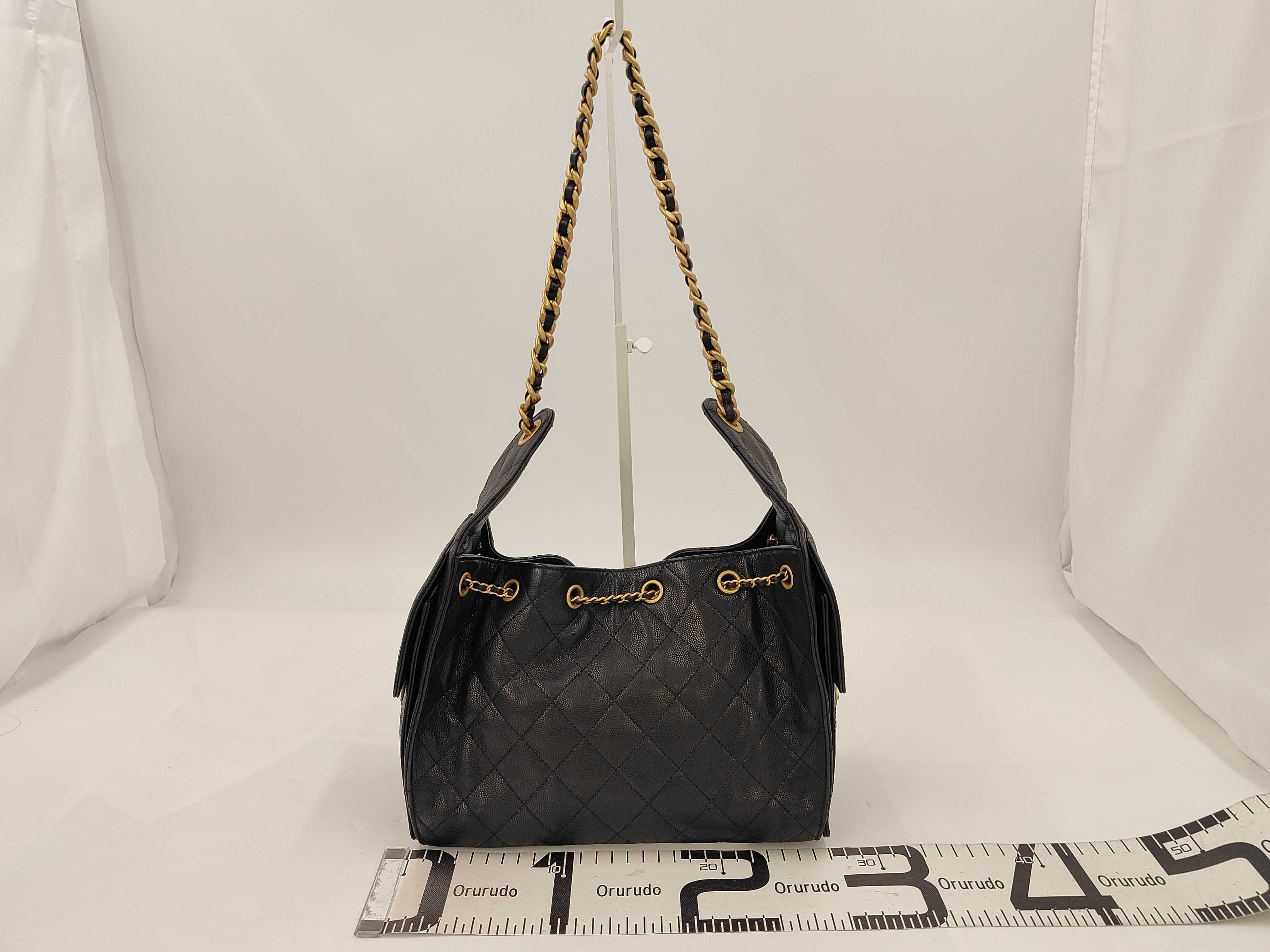 25 Mini Caviar Skin Chain Shoulder Bag with Gold Hardware and Serial Number Plate (AS5631) - Black Shoulder Bag — view 2