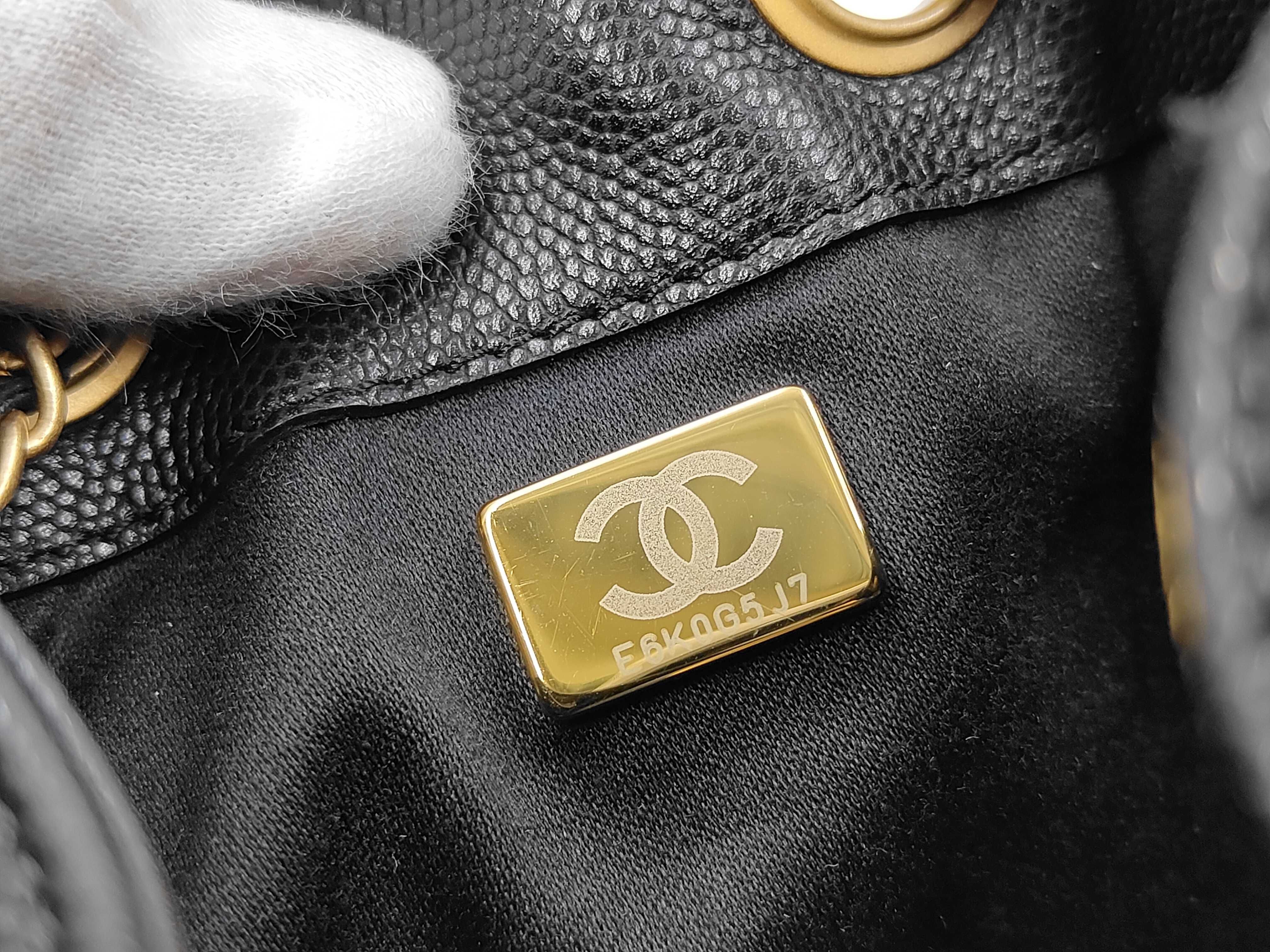 25 Mini Caviar Skin Chain Shoulder Bag with Gold Hardware and Serial Number Plate (AS5631) - Black Shoulder Bag — view 10