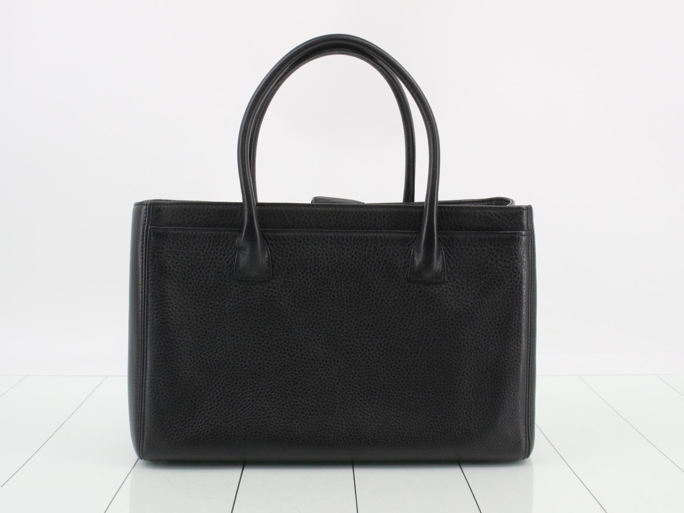 Executive 2-Way Tote Bag, Calf Leather, Black with Silver Hardware — view 2