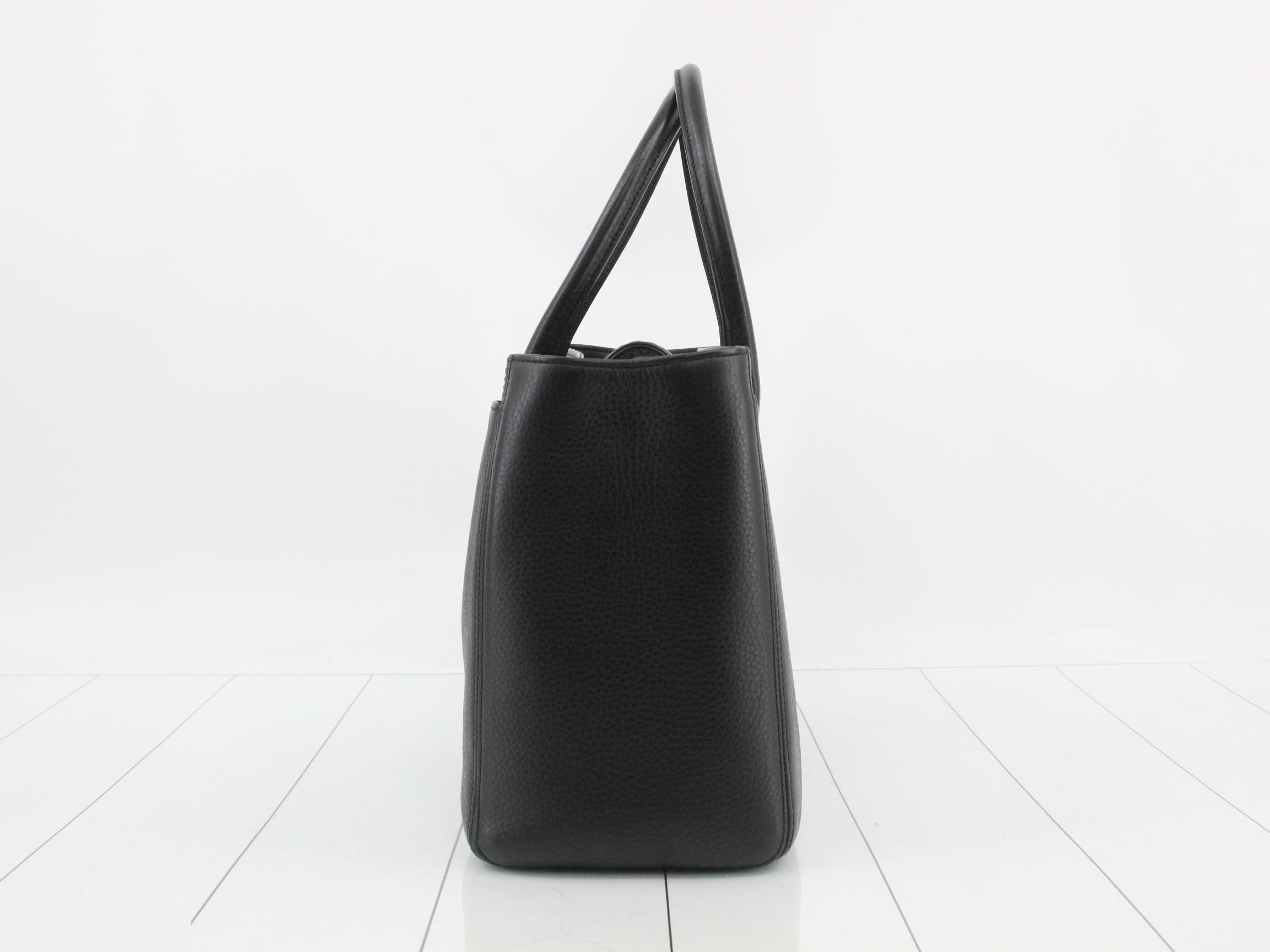 Executive 2-Way Tote Bag, Calf Leather, Black with Silver Hardware — view 3