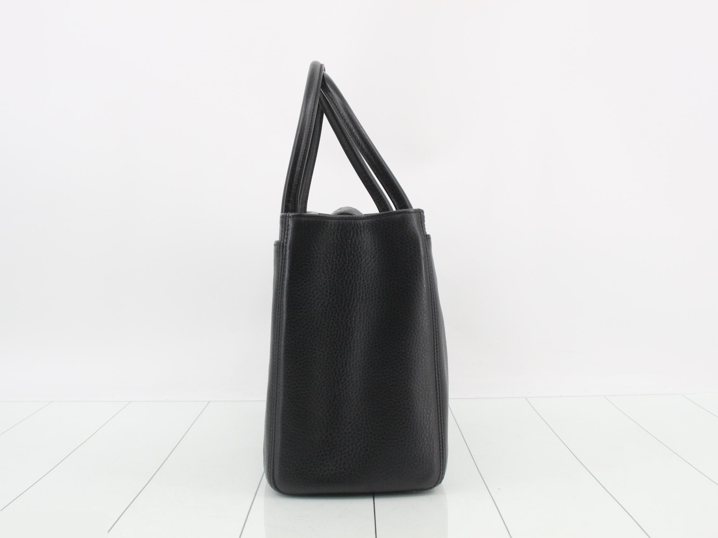 Executive 2-Way Tote Bag, Calf Leather, Black with Silver Hardware — view 4