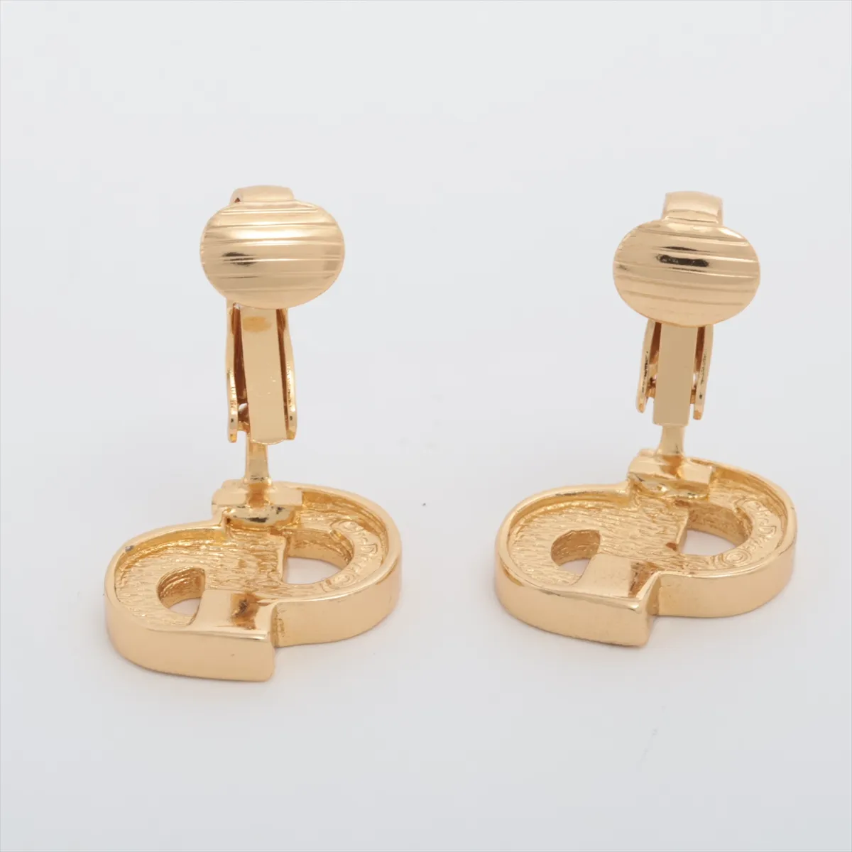 CD logo earrings (for both ears), gold-plated with rhinestones. Shows wear, tarnishing, — view 4