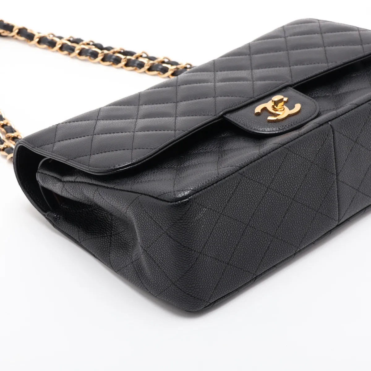 [Individually packaged] Chanel Large Matelassé 30 Caviar Skin Double Flap Double Chain Bag, Black with Gold Hardware, 17705745, Serial Number 17, A58600 — view 4