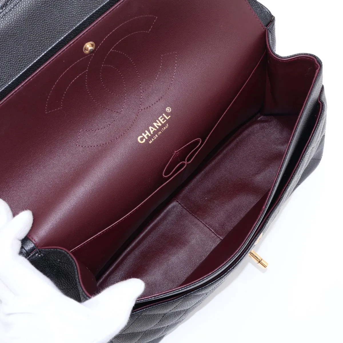 [Individually packaged] Chanel Large Matelassé 30 Caviar Skin Double Flap Double Chain Bag, Black with Gold Hardware, 17705745, Serial Number 17, A58600 — view 7