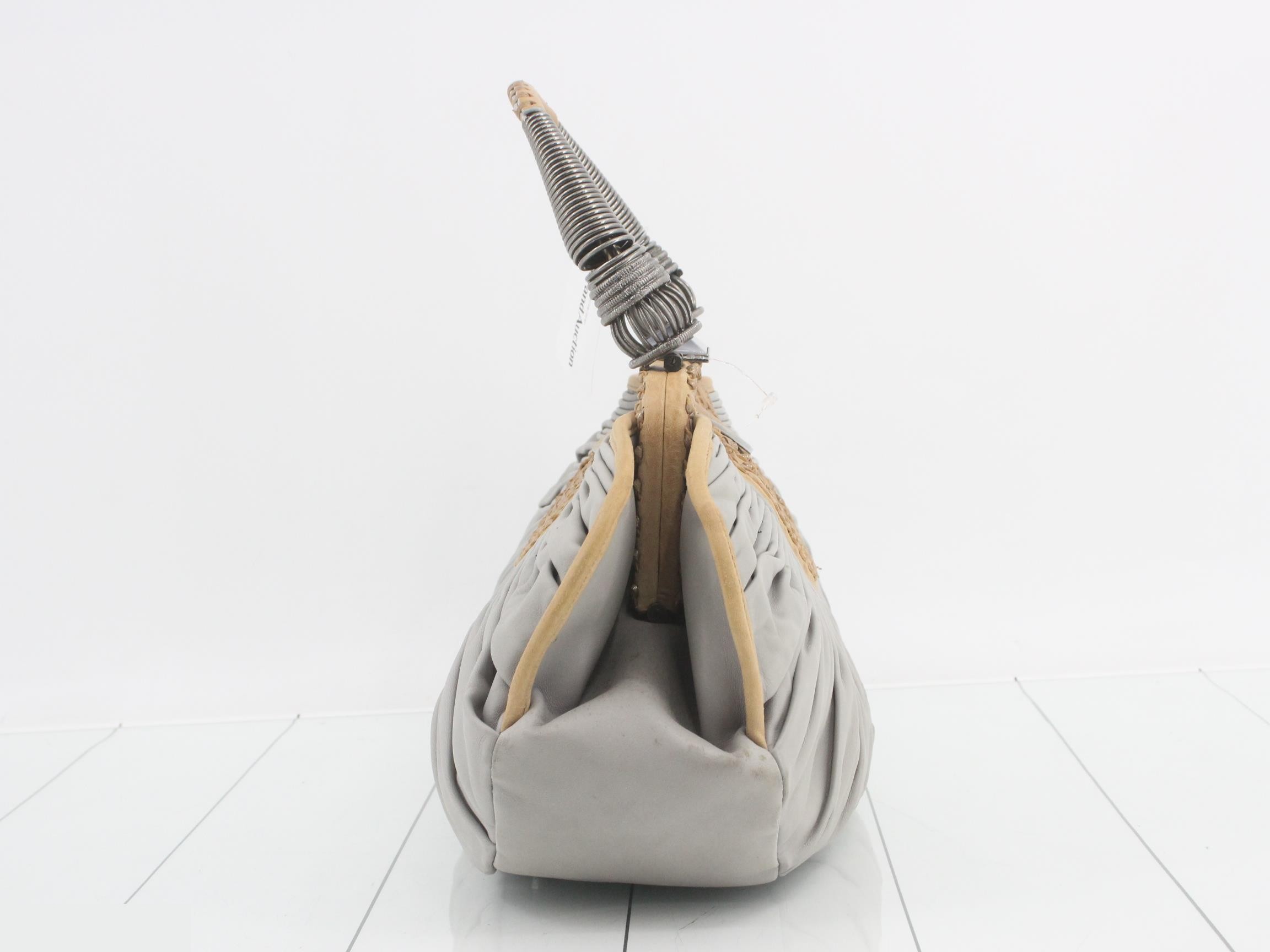 Plissé Basket Tote, Leather, Gray — view 3