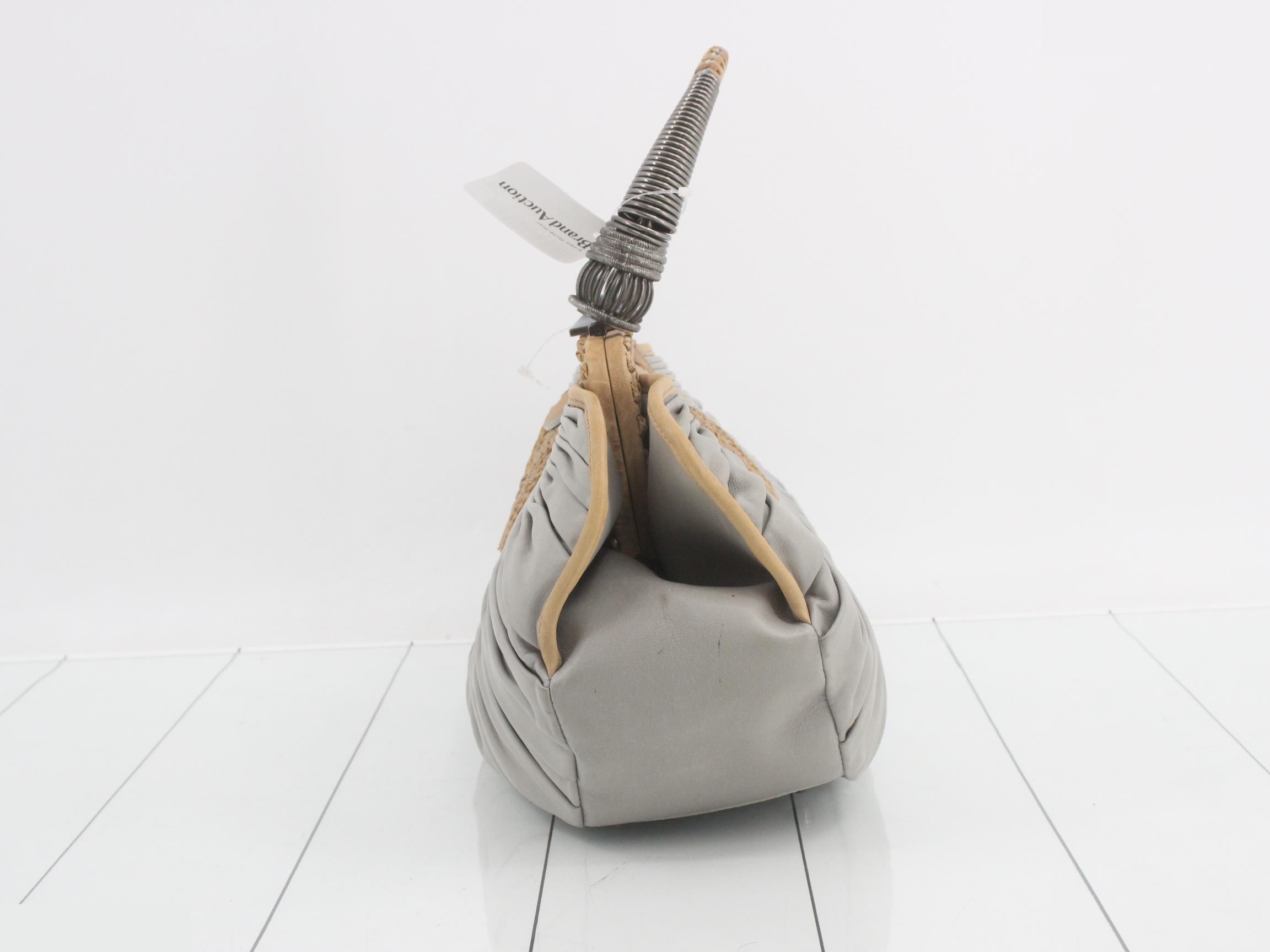 Plissé Basket Tote, Leather, Gray — view 4
