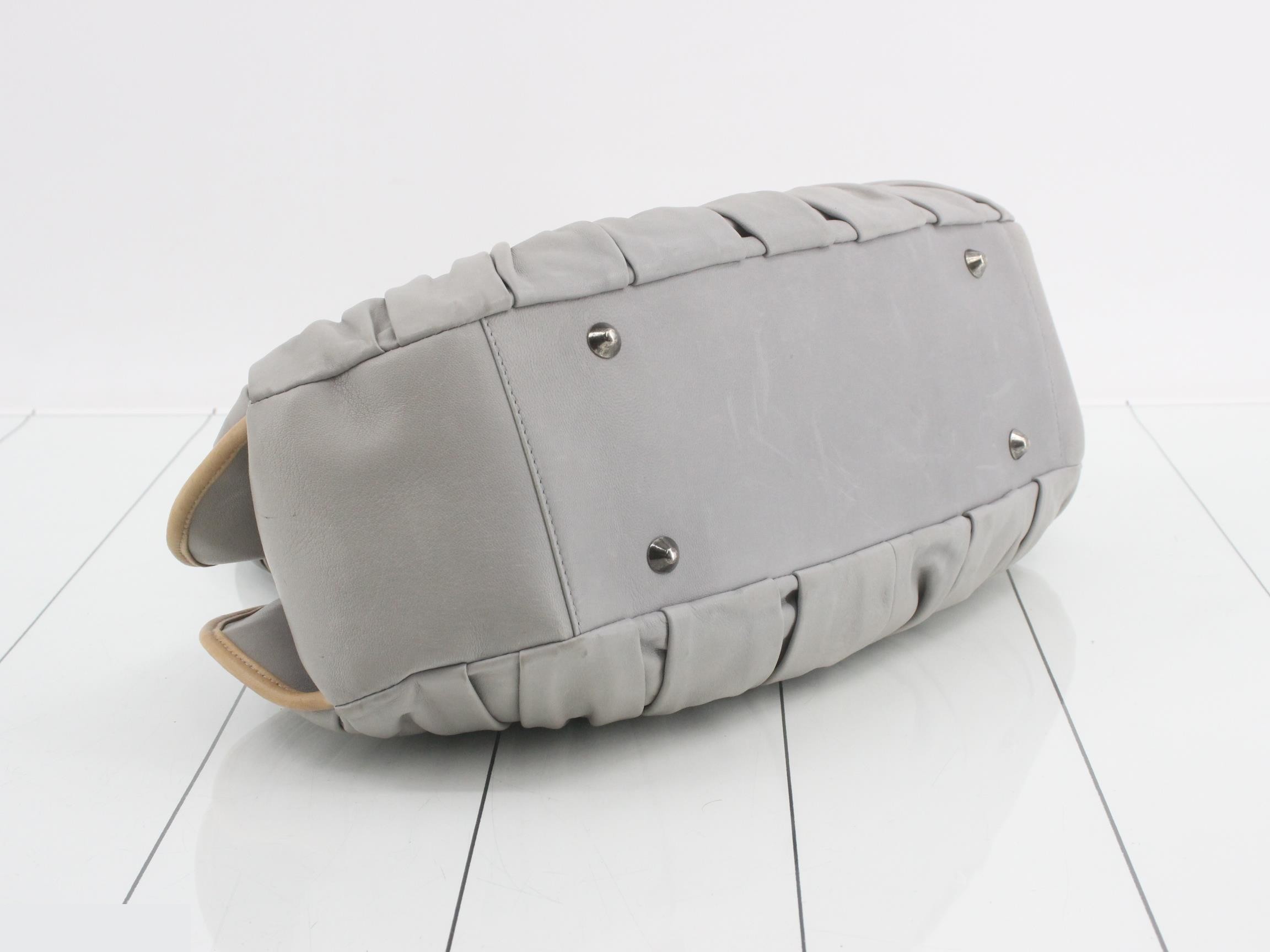 Plissé Basket Tote, Leather, Gray — view 5