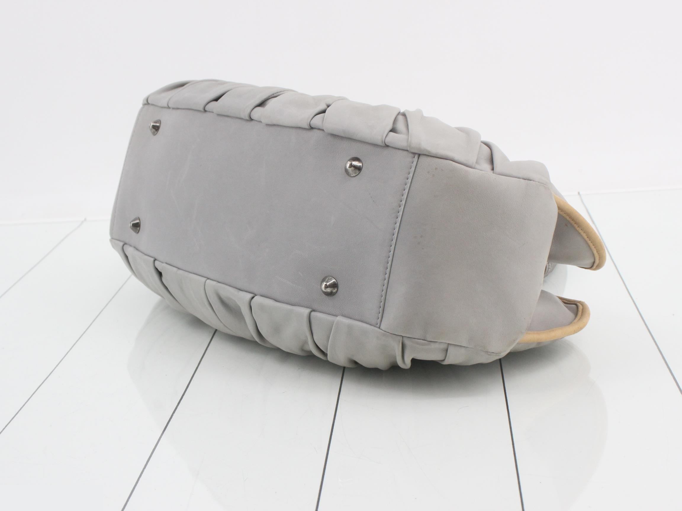 Plissé Basket Tote, Leather, Gray — view 6