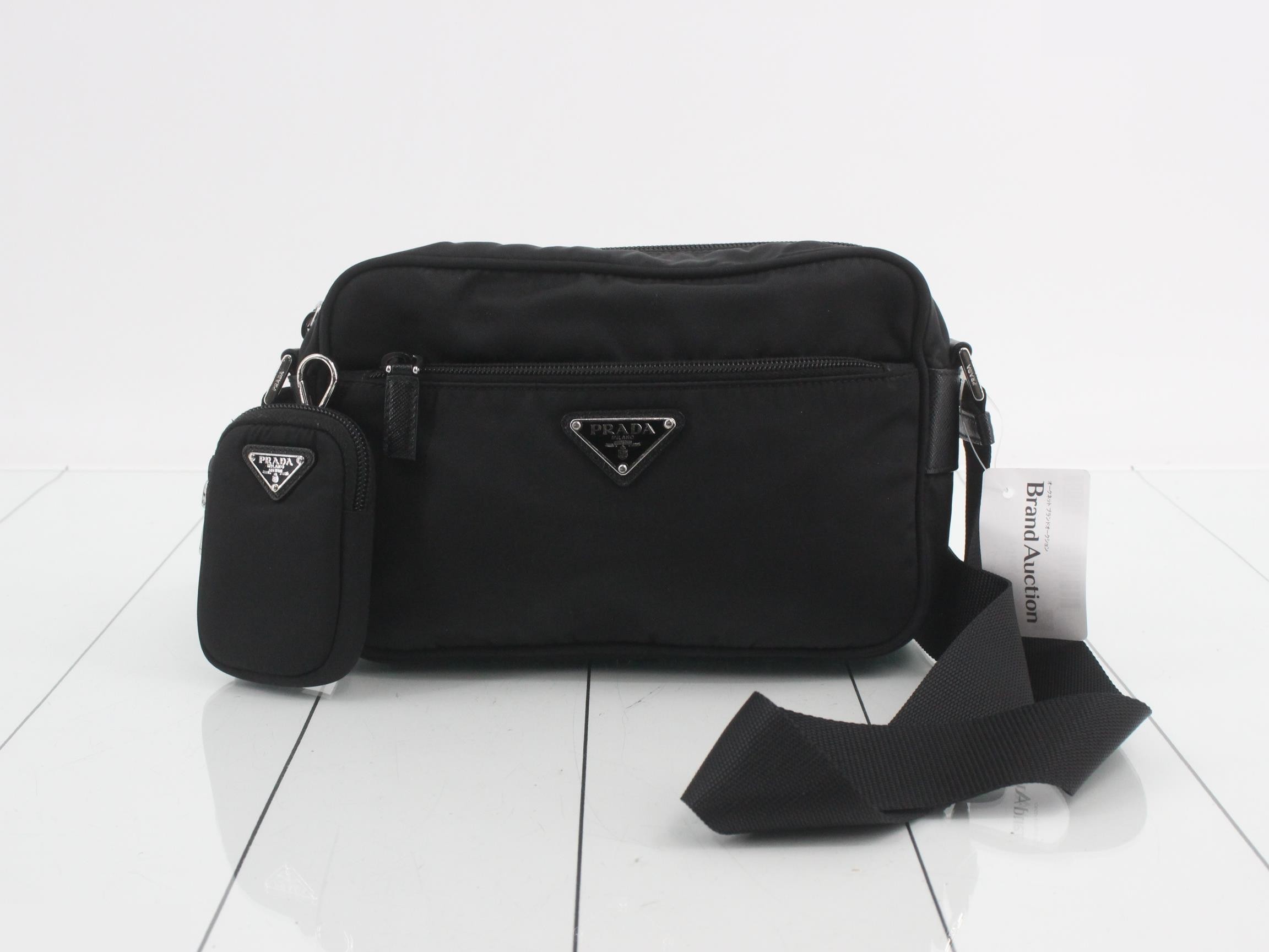 Shoulder bag, nylon/leather, black