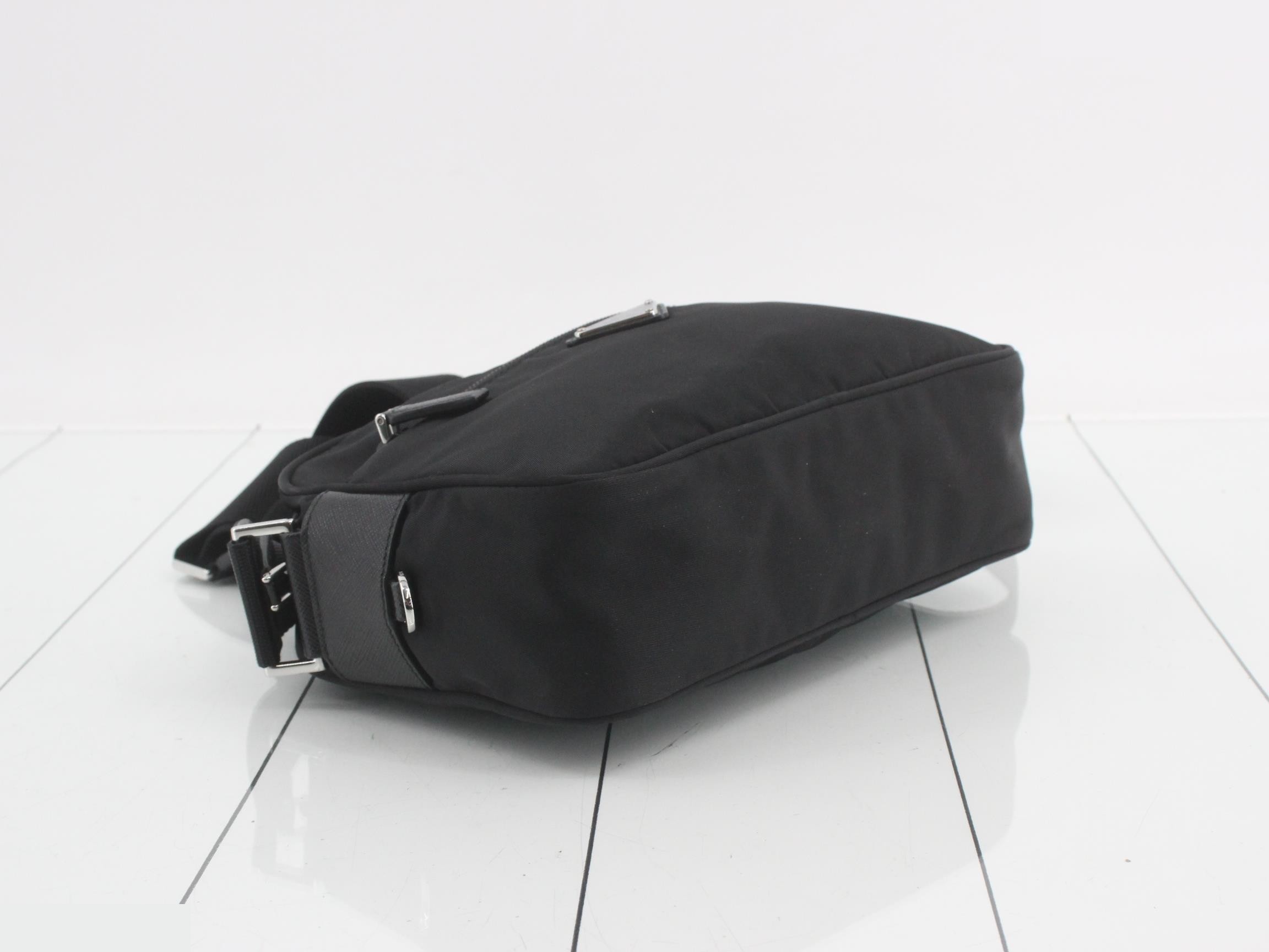 Shoulder bag, nylon/leather, black — view 5
