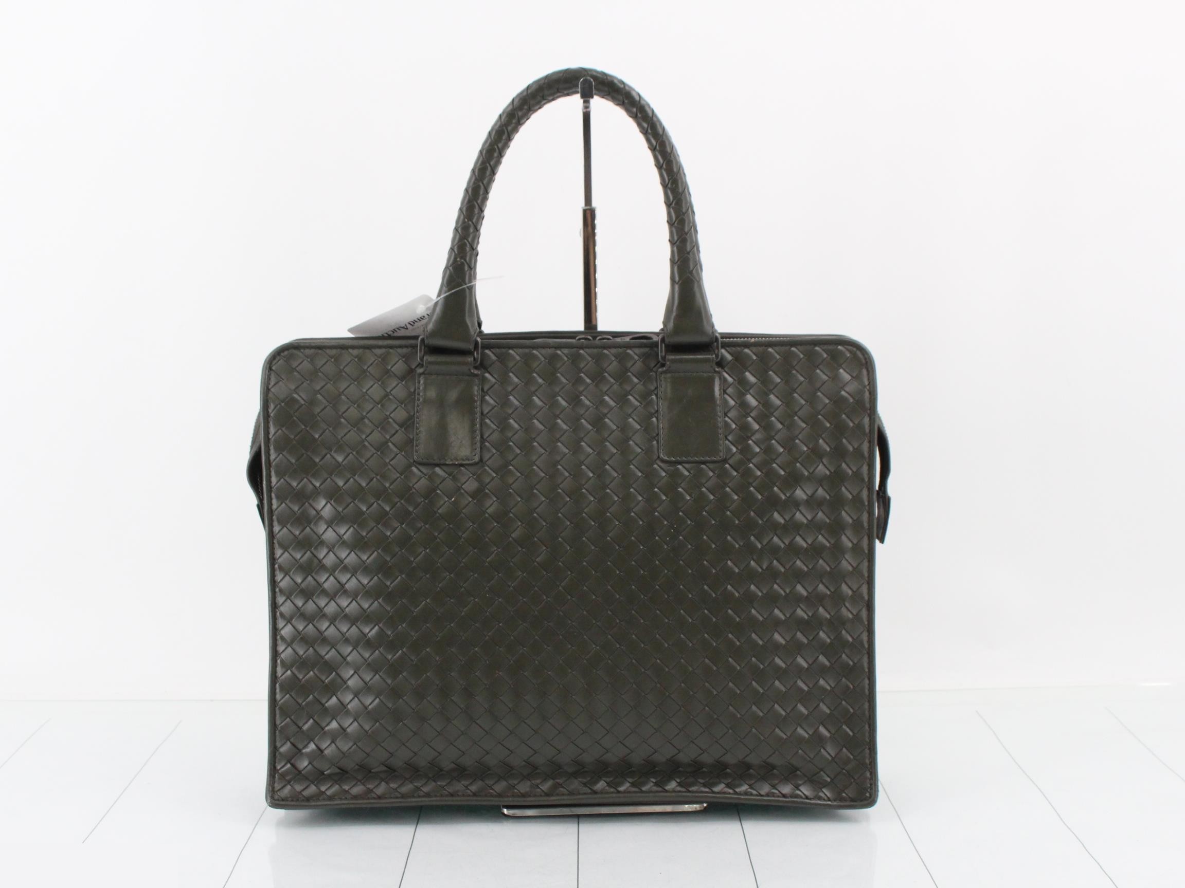 Intrecciato business bag, leather, khaki