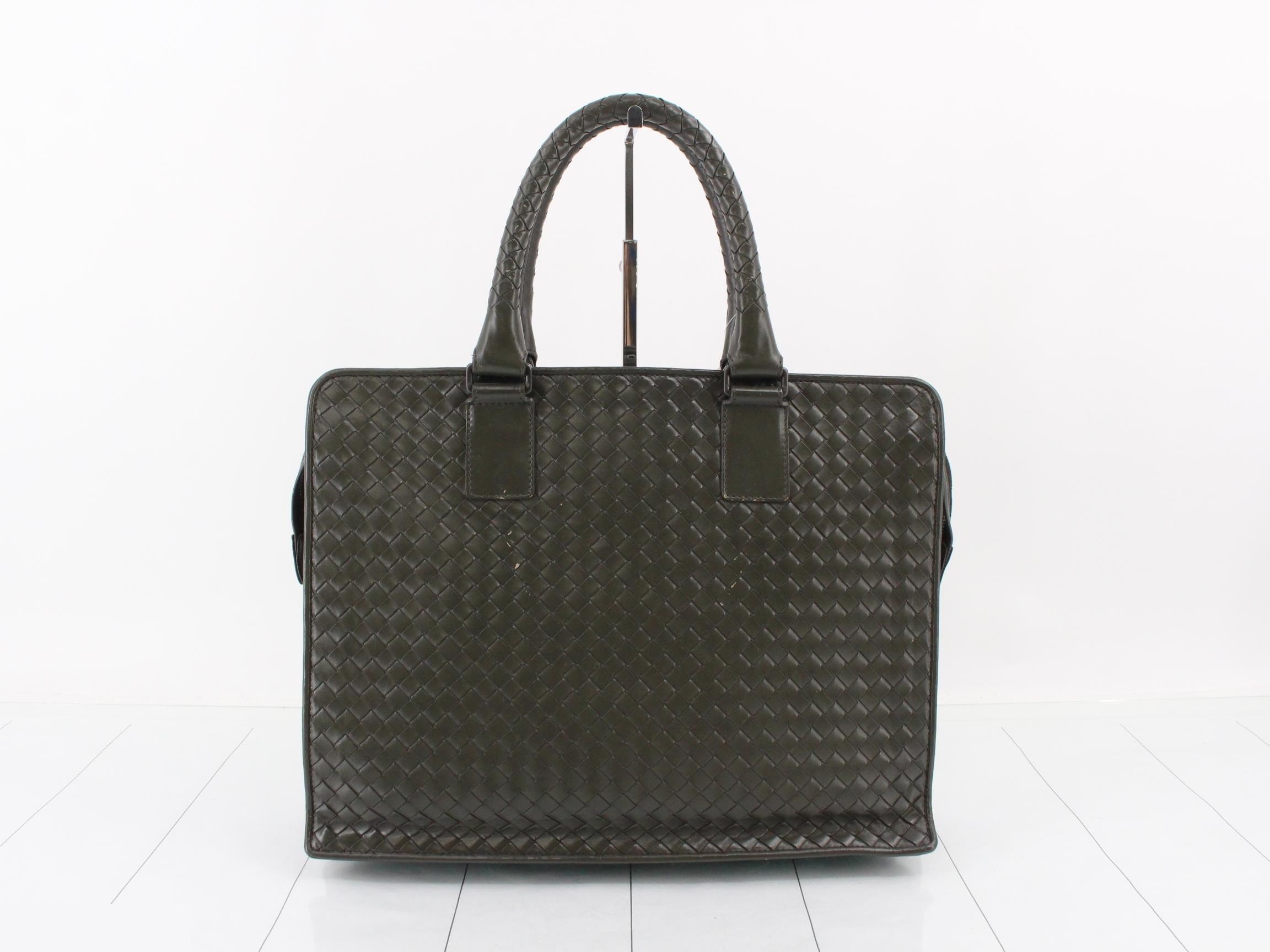 Intrecciato business bag, leather, khaki — view 2