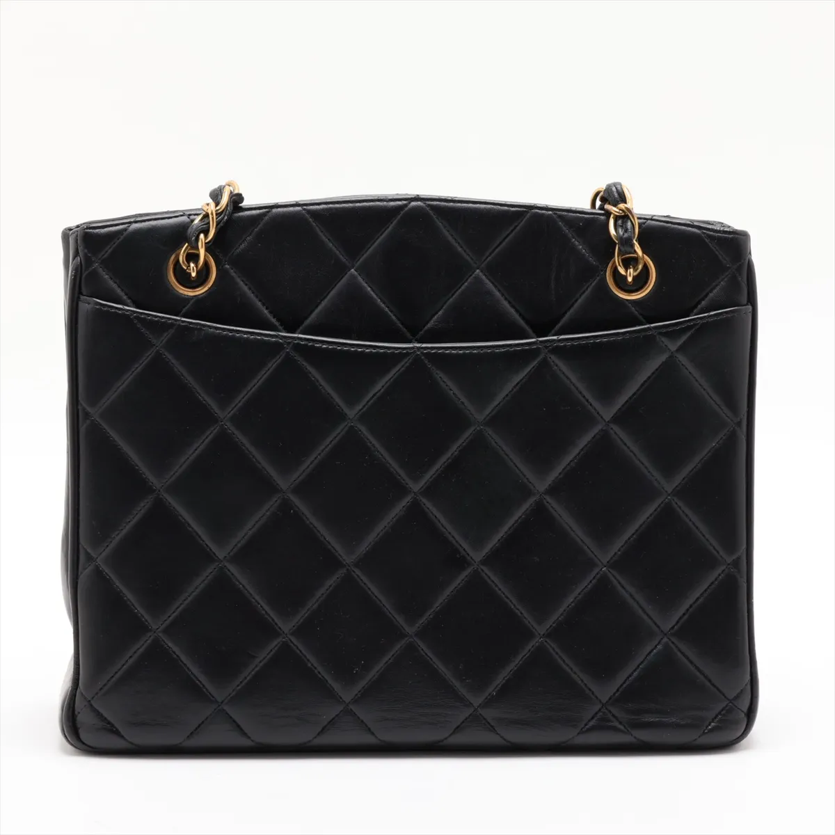 Matelassé Lambskin Chain Tote Bag, Black with Gold Hardware — view 2
