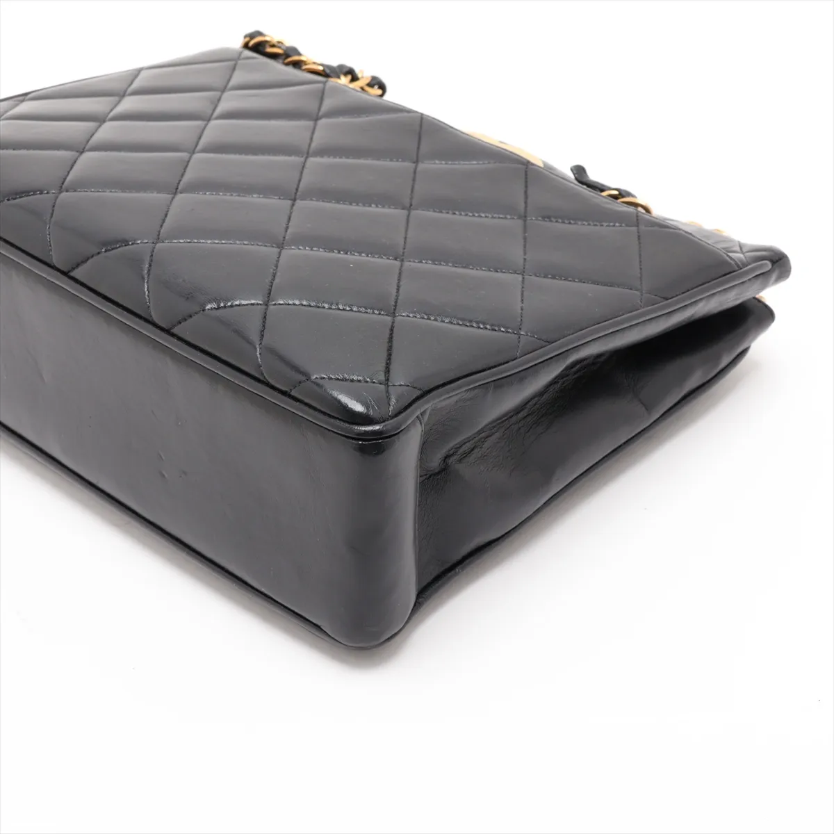 Matelassé Lambskin Chain Tote Bag, Black with Gold Hardware — view 3