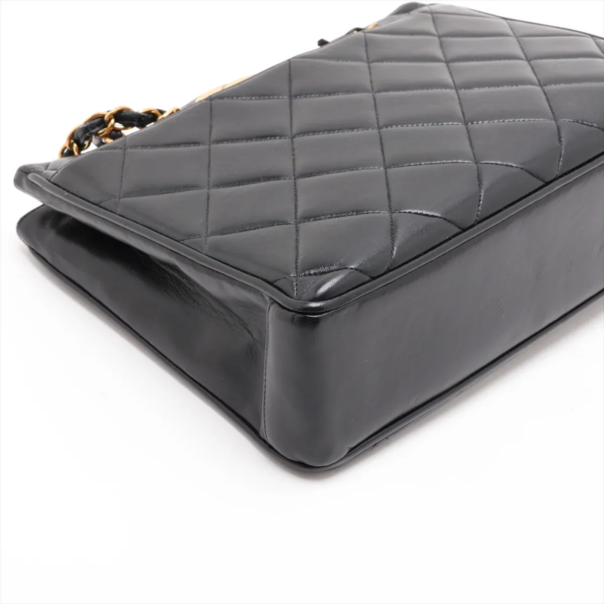 Matelassé Lambskin Chain Tote Bag, Black with Gold Hardware — view 4