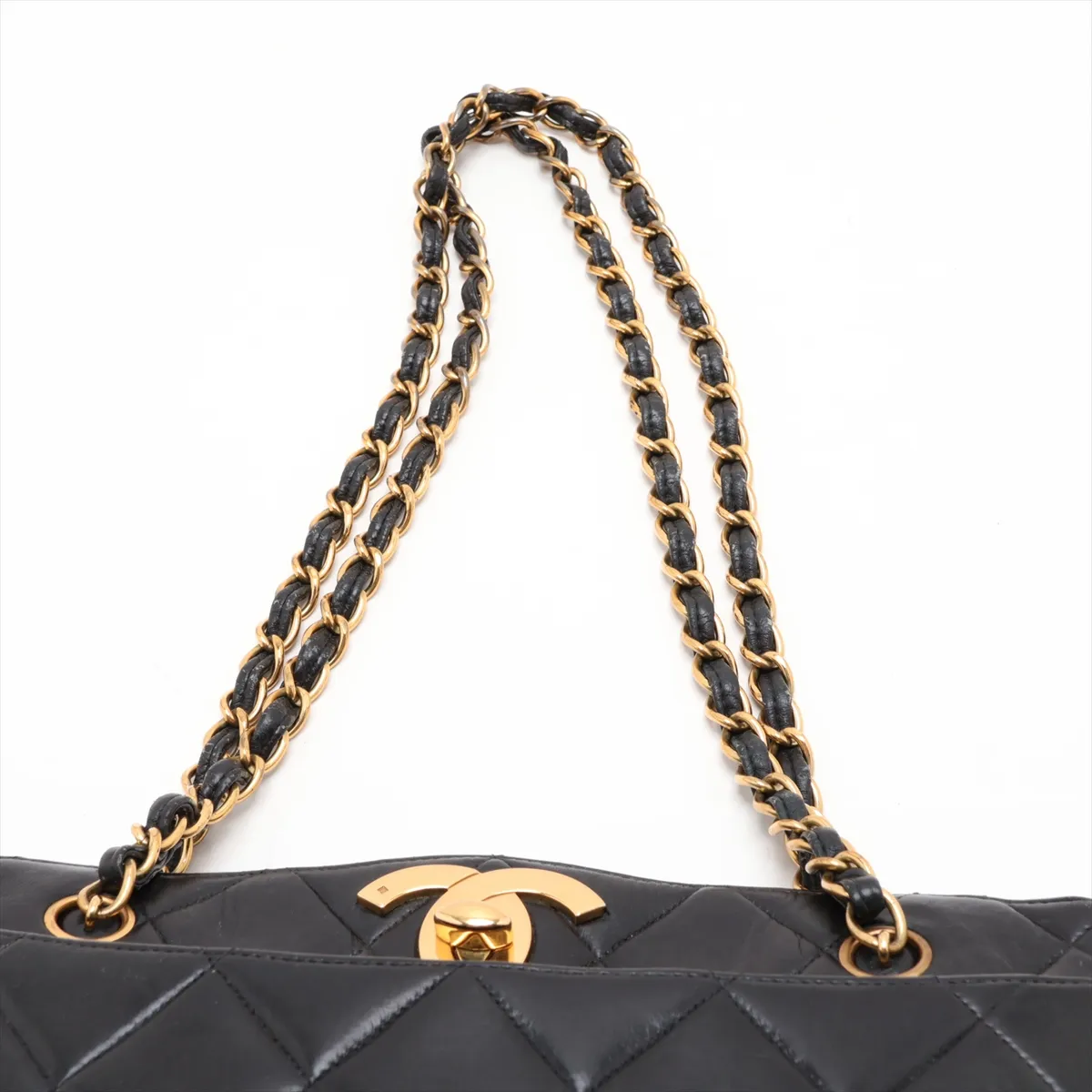 Matelassé Lambskin Chain Tote Bag, Black with Gold Hardware — view 6