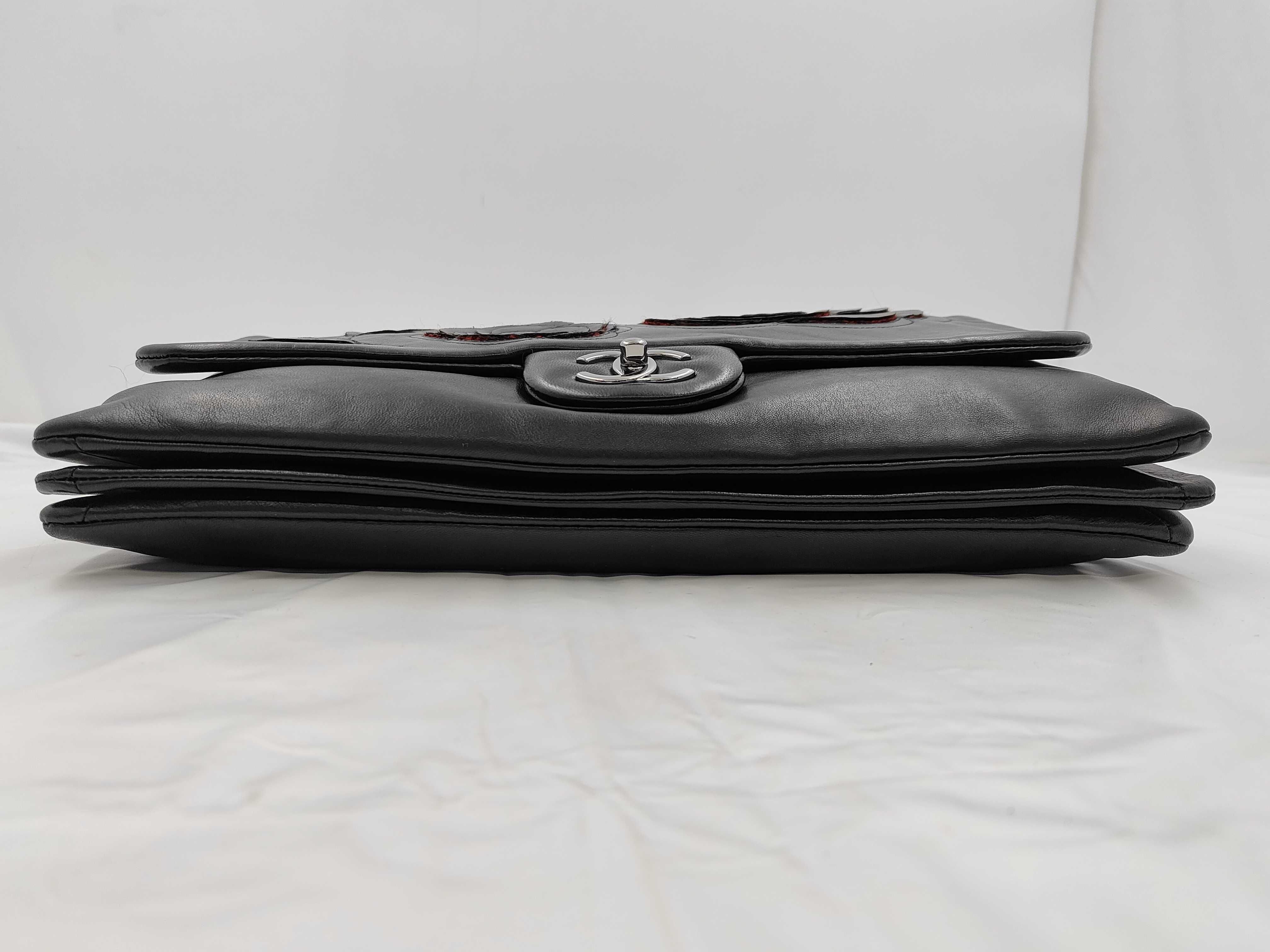 Lambskin Camellia Double Chain Shoulder Bag (Black) — view 6