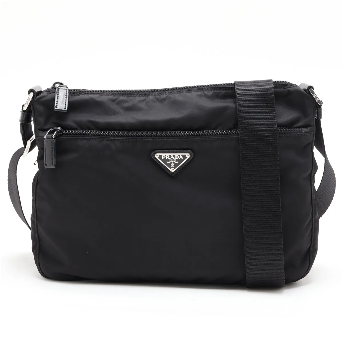 Tessuto Nylon x Leather Shoulder Bag, Black