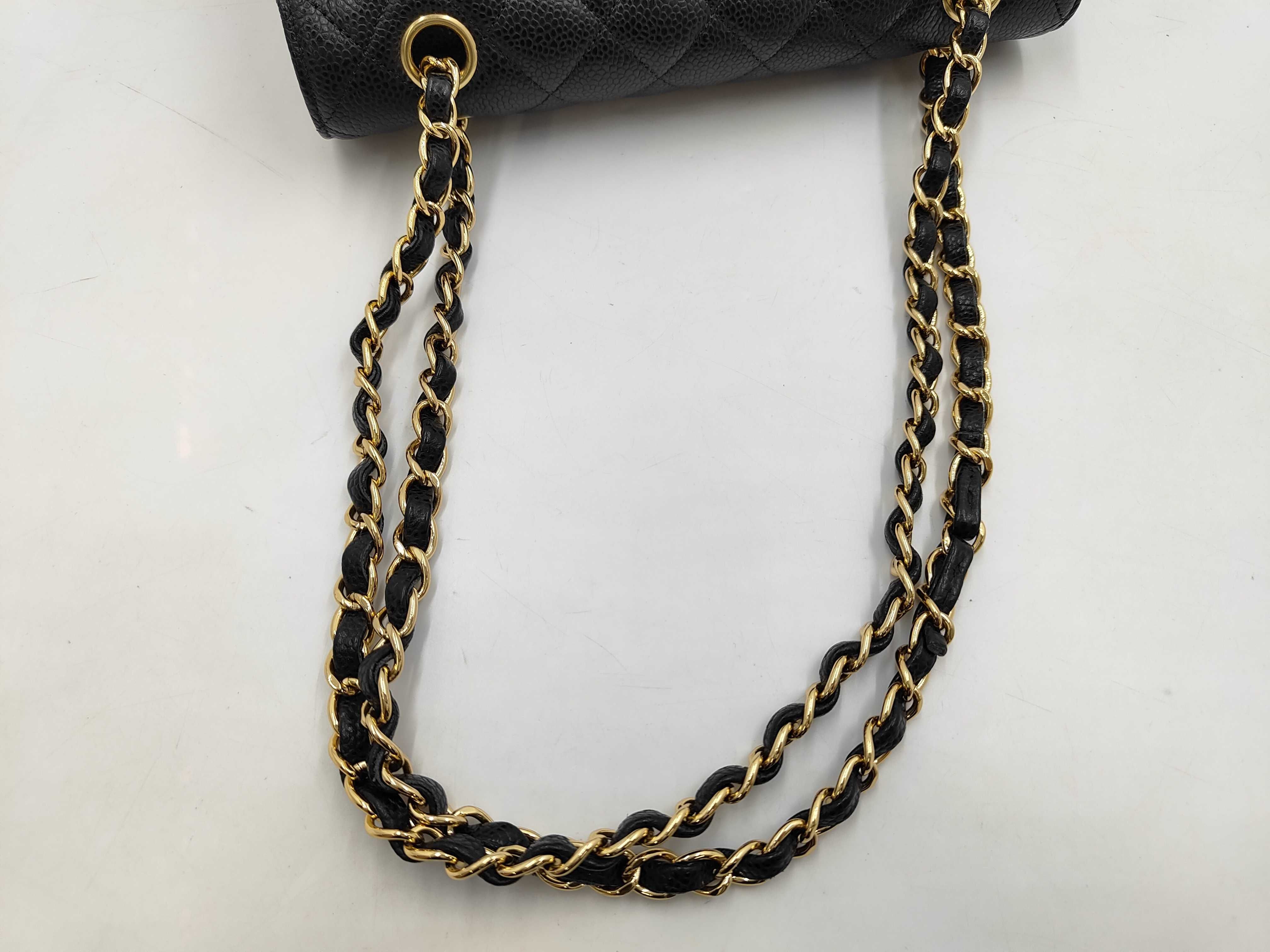 Matelassé Double Flap Chain Shoulder Bag, Caviar Leather, Black, Gold Hardware — view 4