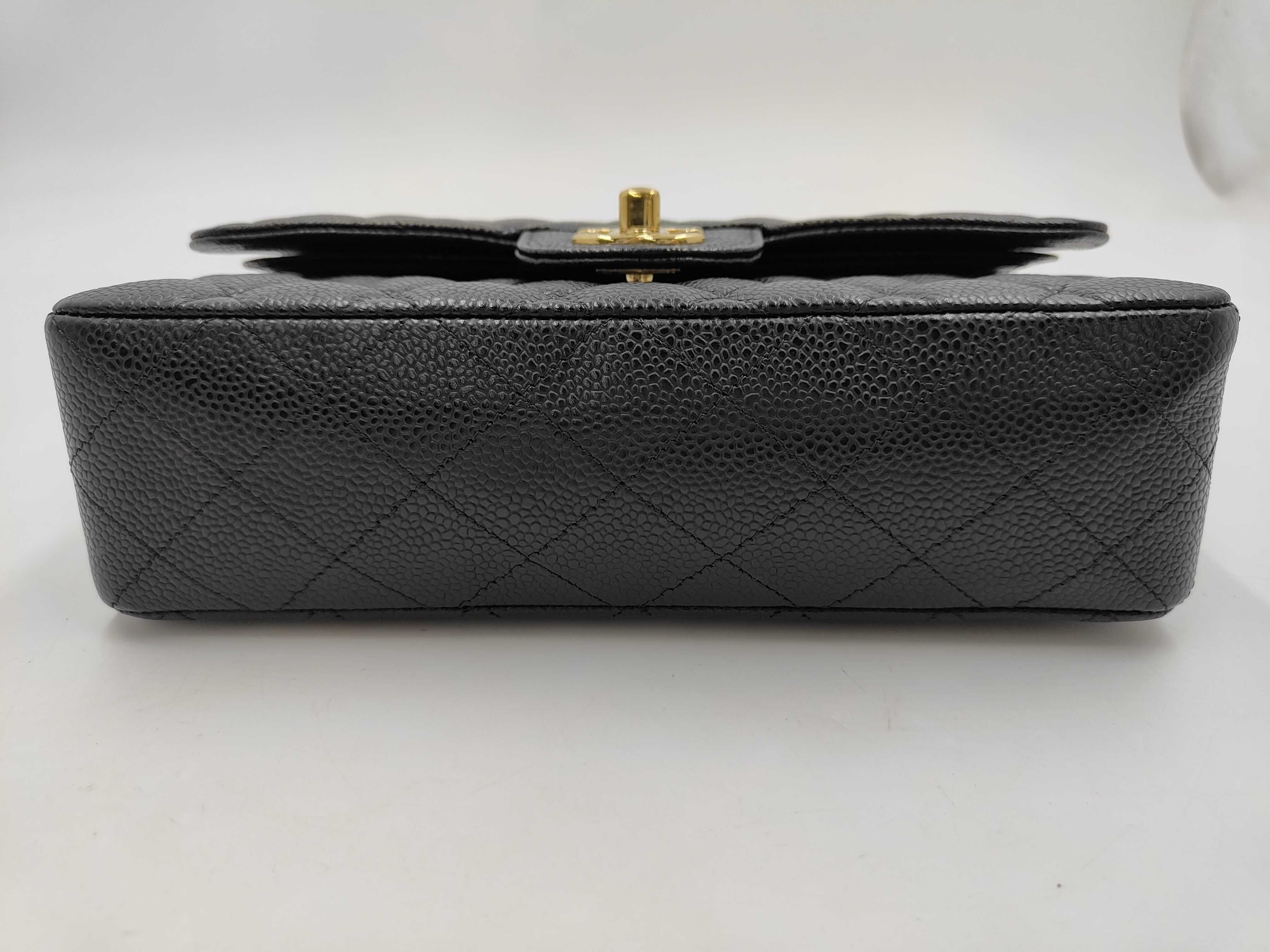 Matelassé Double Flap Chain Shoulder Bag, Caviar Leather, Black, Gold Hardware — view 8