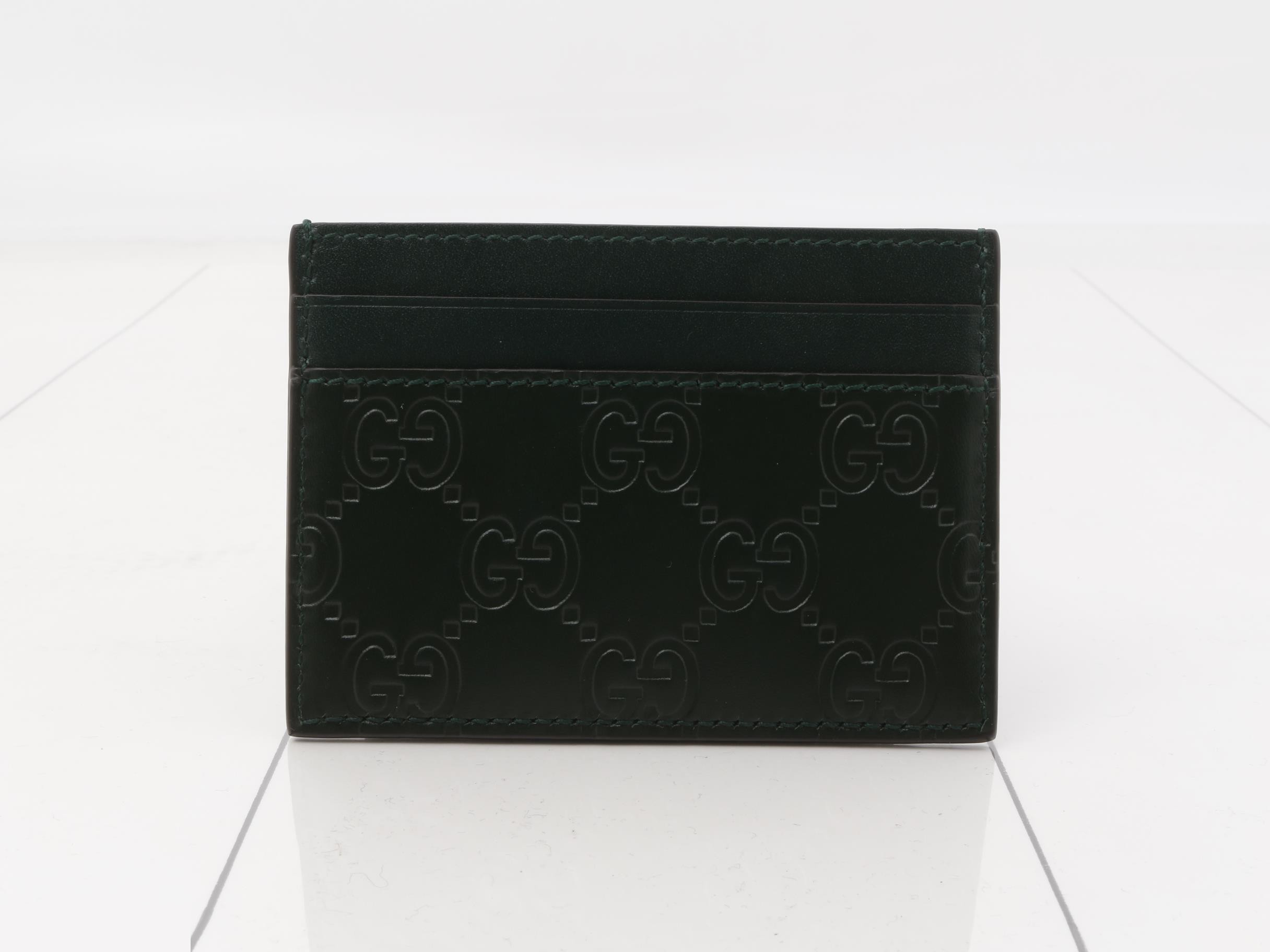 Guccissima Tiger Head Leather Card Case, Dark Green — view 2