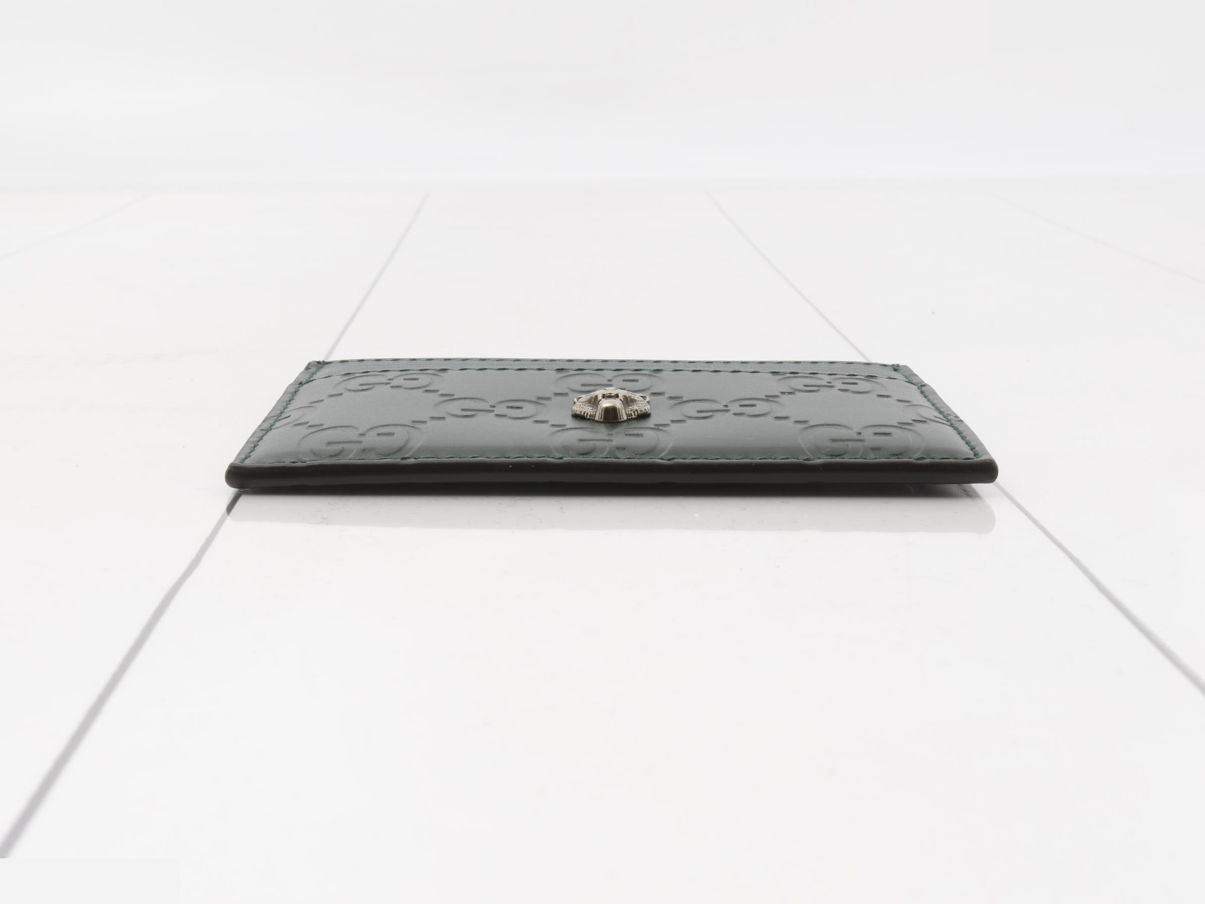 Guccissima Tiger Head Leather Card Case, Dark Green — view 3