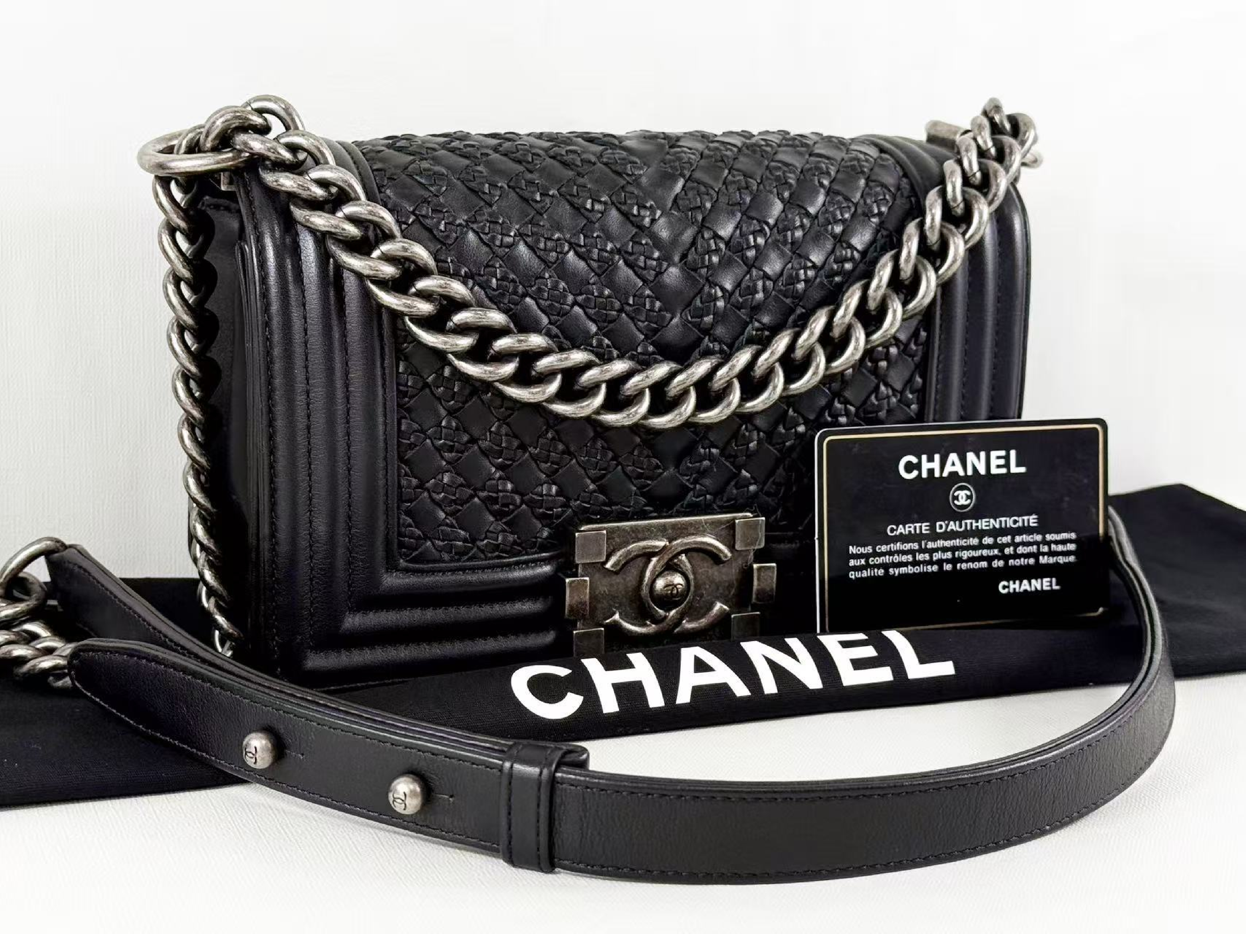 Black Boy Braided Shoulder Bag, Approx. W20cm, Serial Number [Includes dust bag, authenticity card, and seal] Vintage Silver Hardware 26224164 Shoulder Bag — view 2