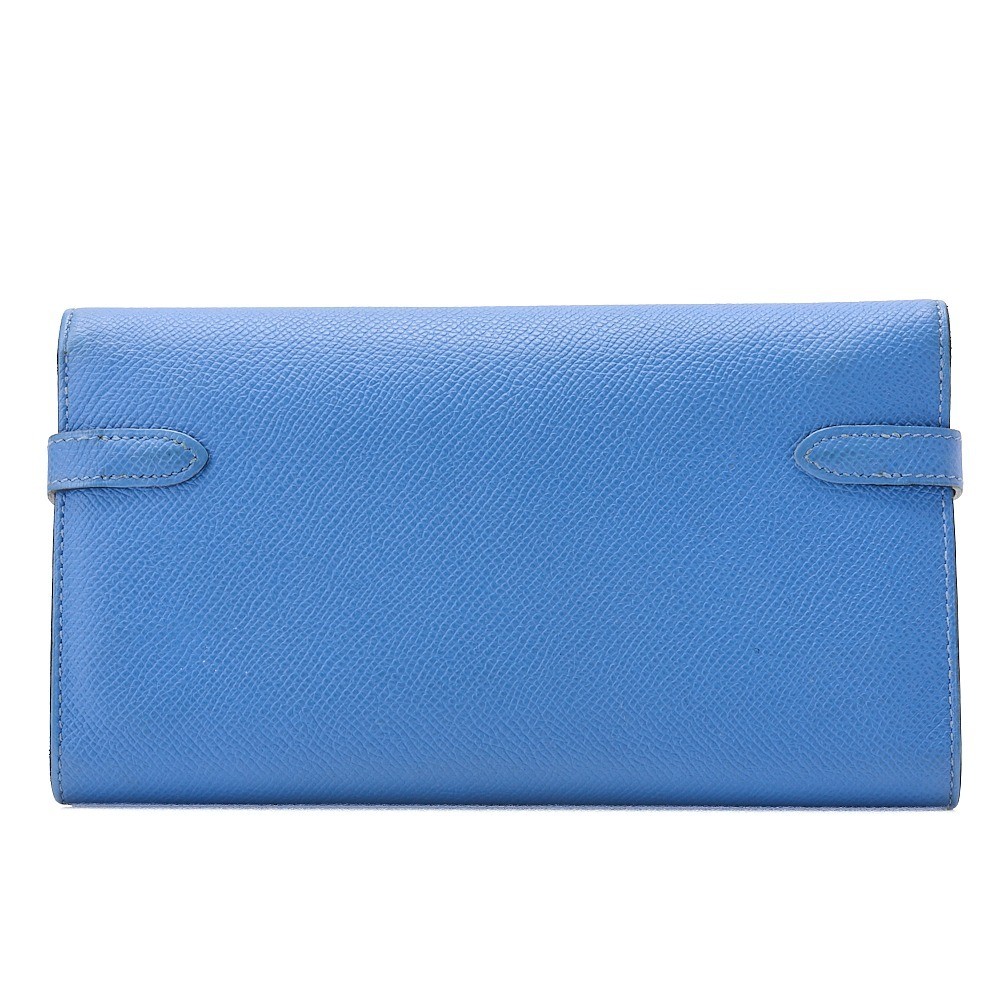 Kelly Wallet, Epsom Leather, Blue, Silver Hardware, T Stamp — view 3