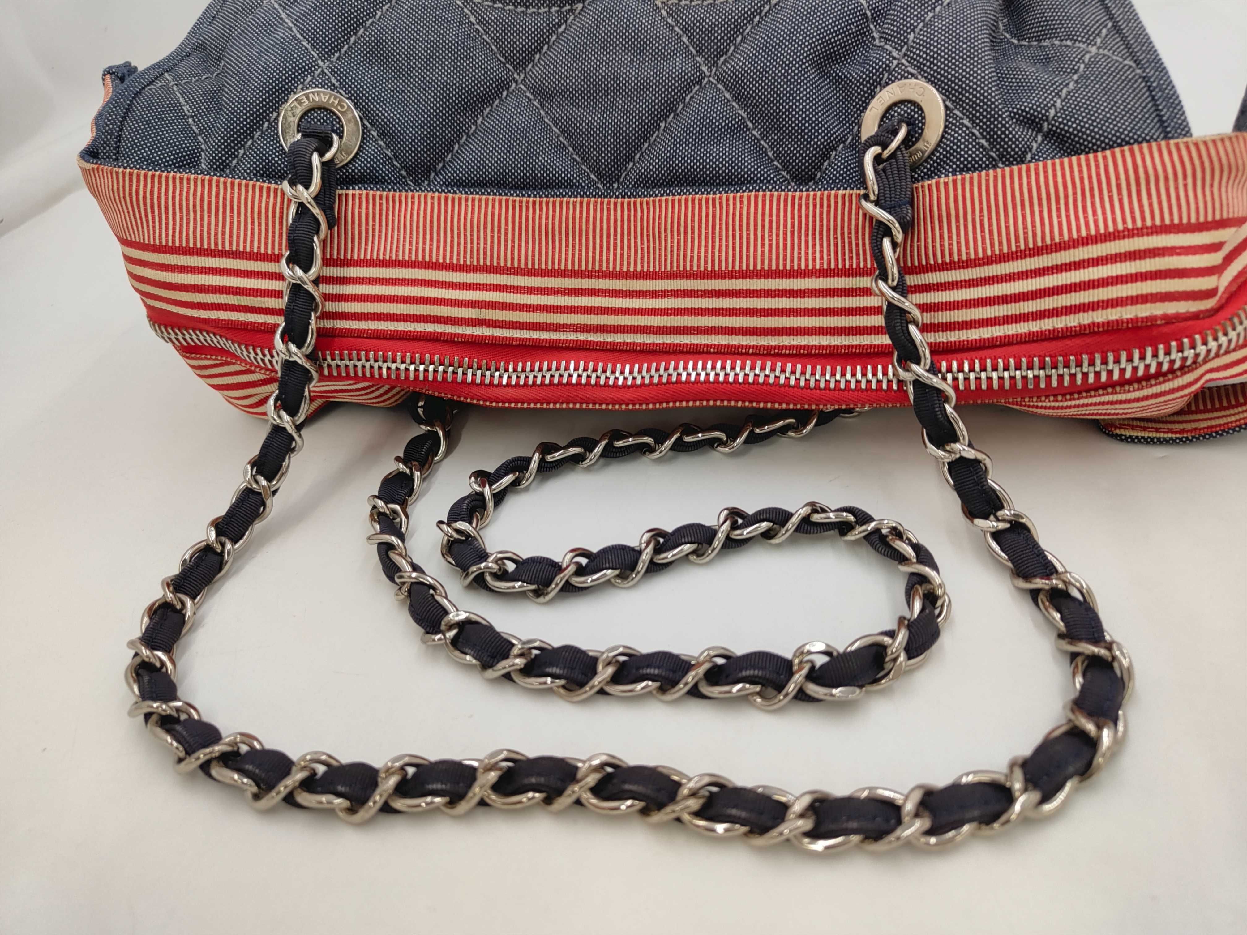 Cruise Line Denim Double Chain Tote Bag (Serial Number 14, with sticker) - Shoulder Bag — view 5