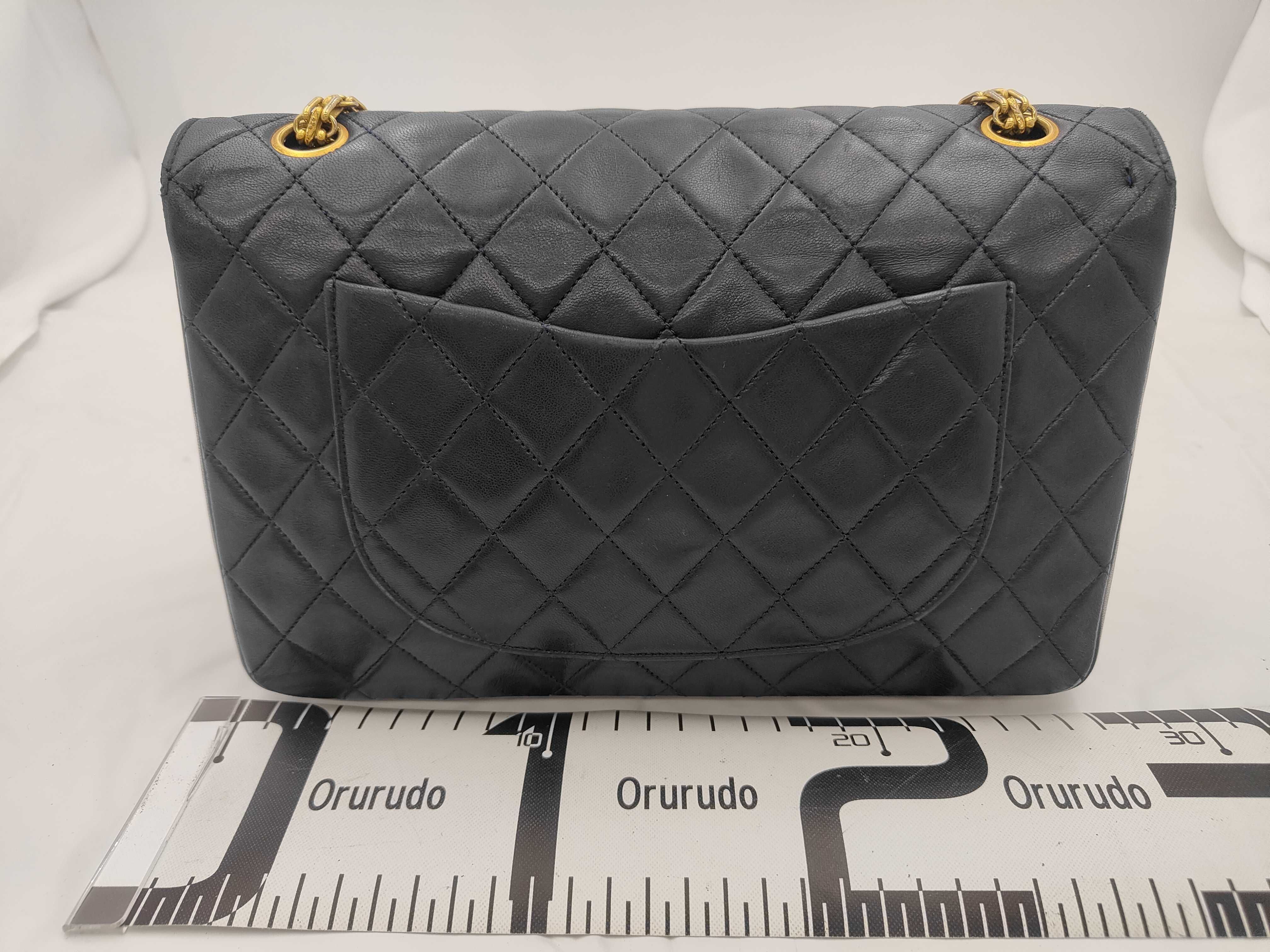 Matelassé Double Flap Shoulder Bag, Size 25, Navy — view 2