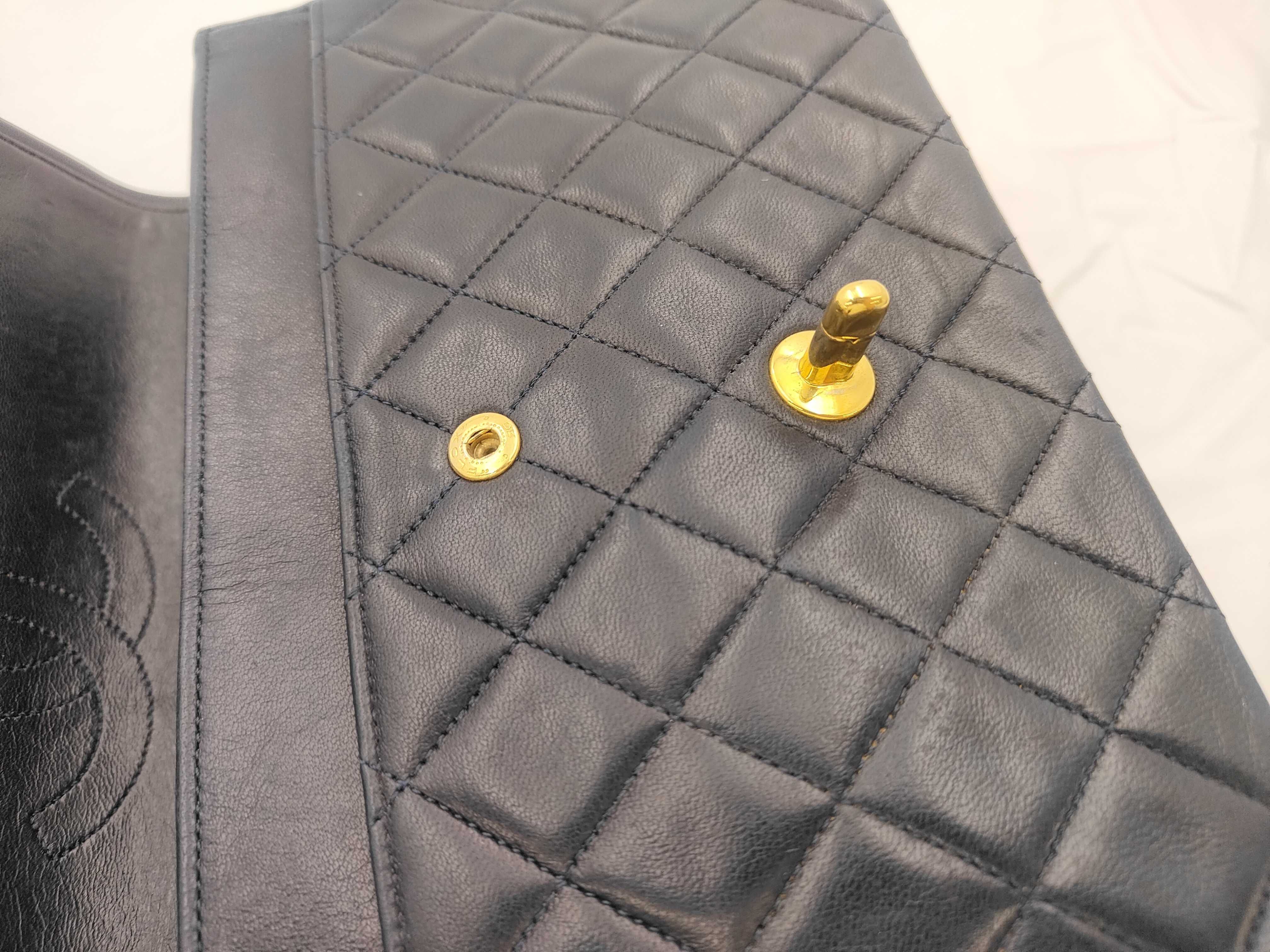 Matelassé Double Flap Shoulder Bag, Size 25, Navy — view 14
