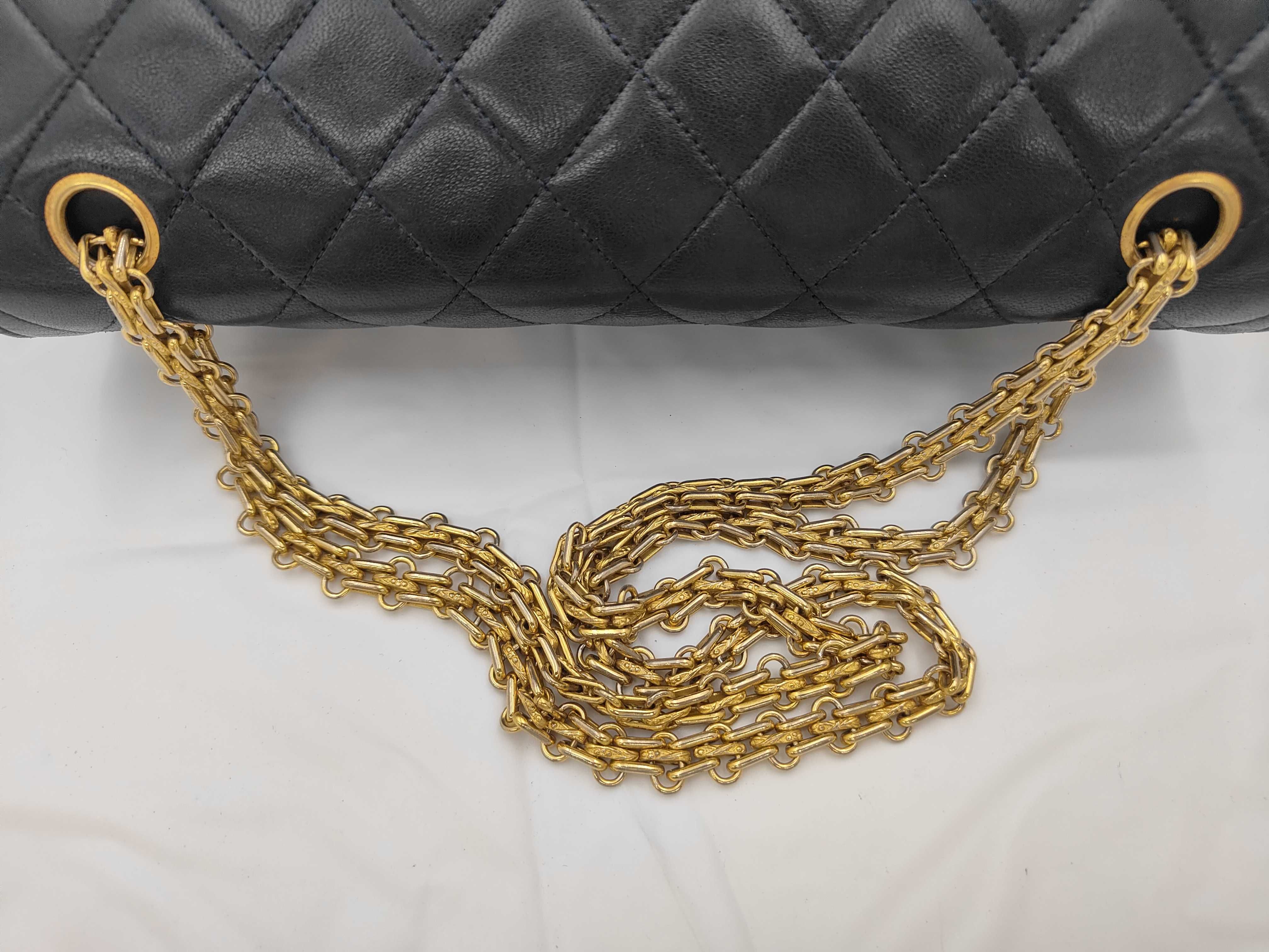Matelassé Double Flap Shoulder Bag, Size 25, Navy — view 3