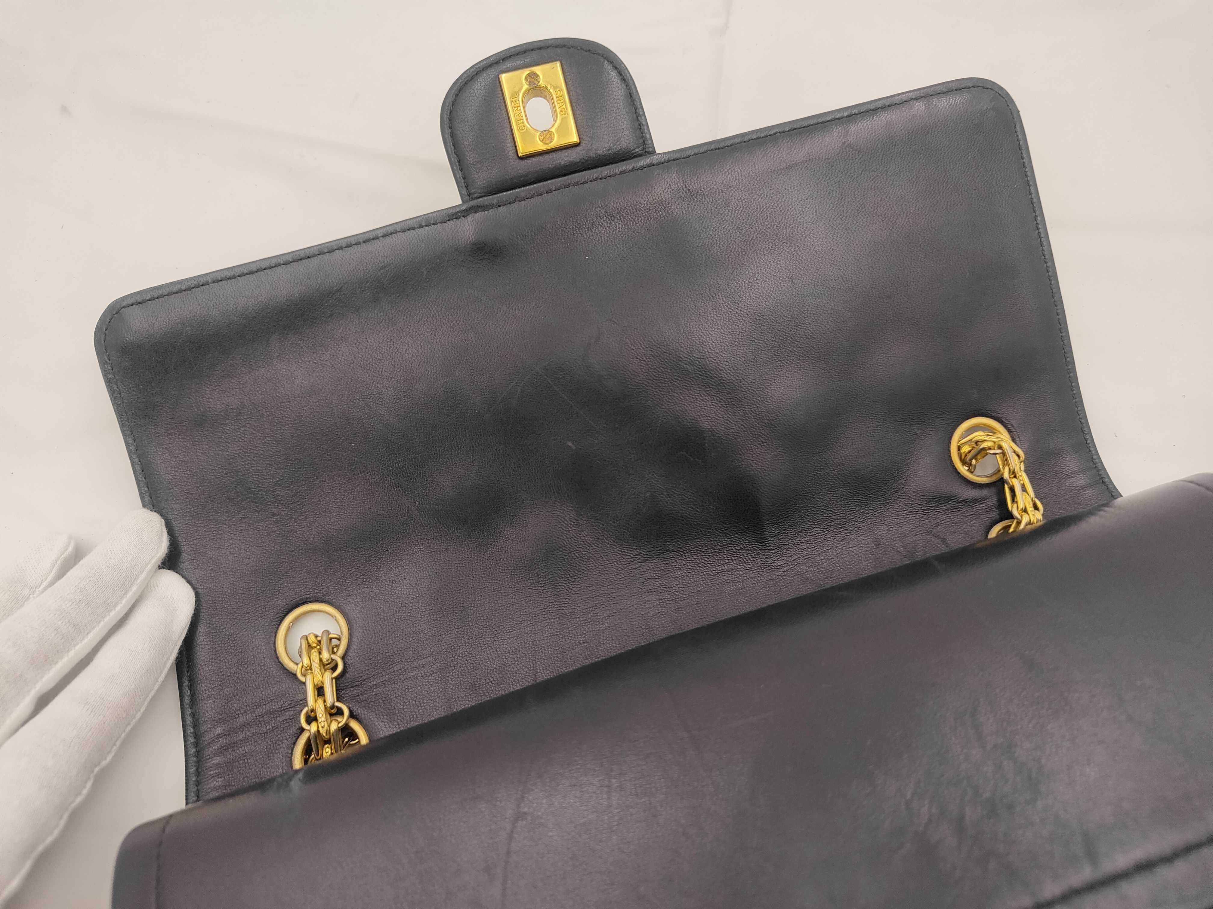 Matelassé Double Flap Shoulder Bag, Size 25, Navy — view 8