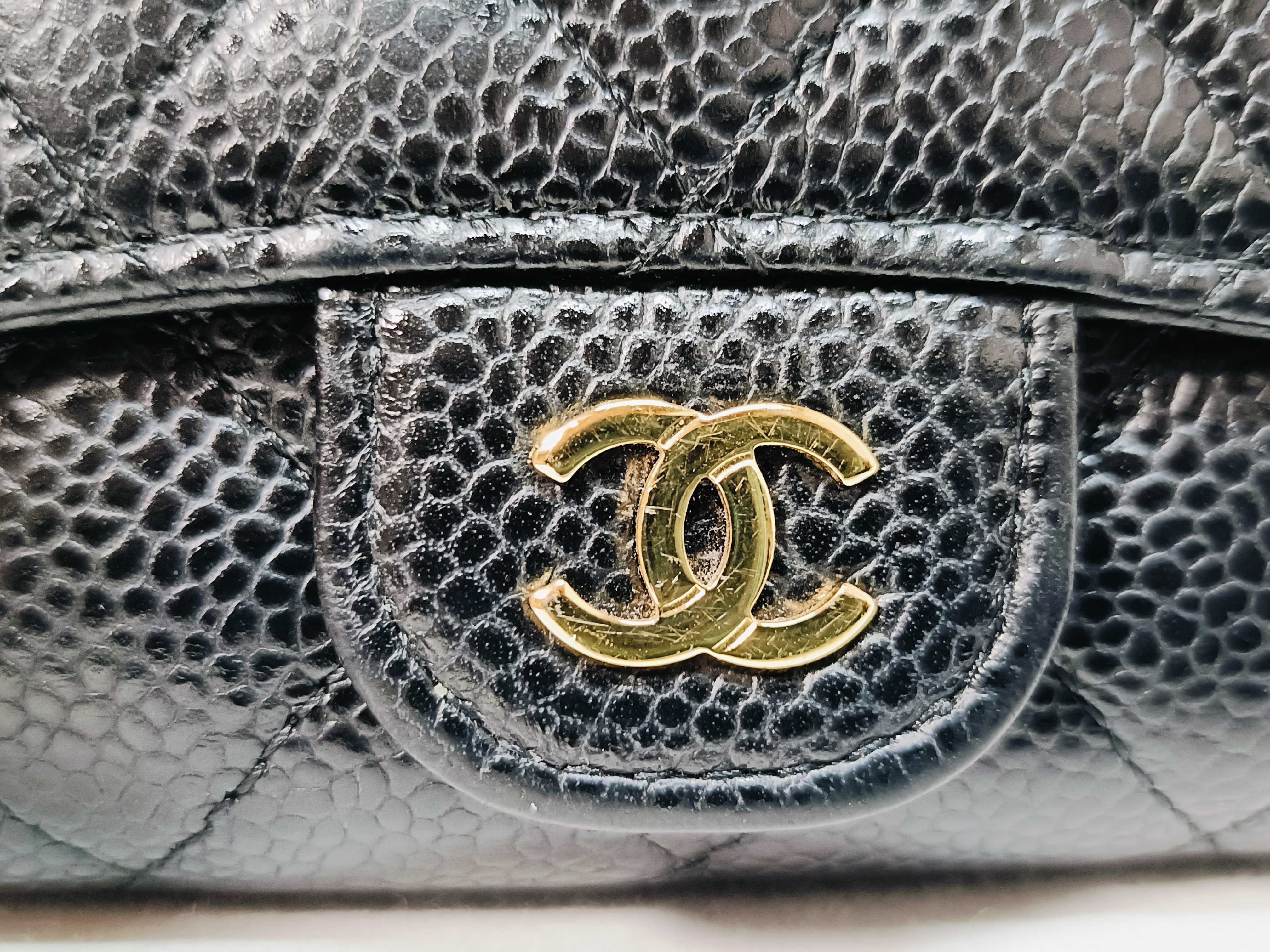 Matelassé Classic Flap Card Case, Caviar Leather, Black Coin Purse — view 7