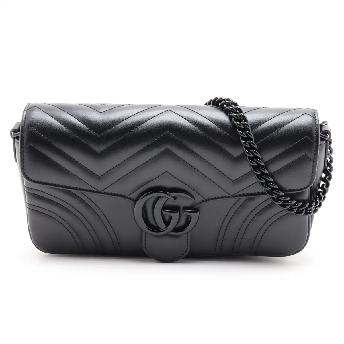 GG Marmont 734814 Leather Chain Shoulder Bag, Black