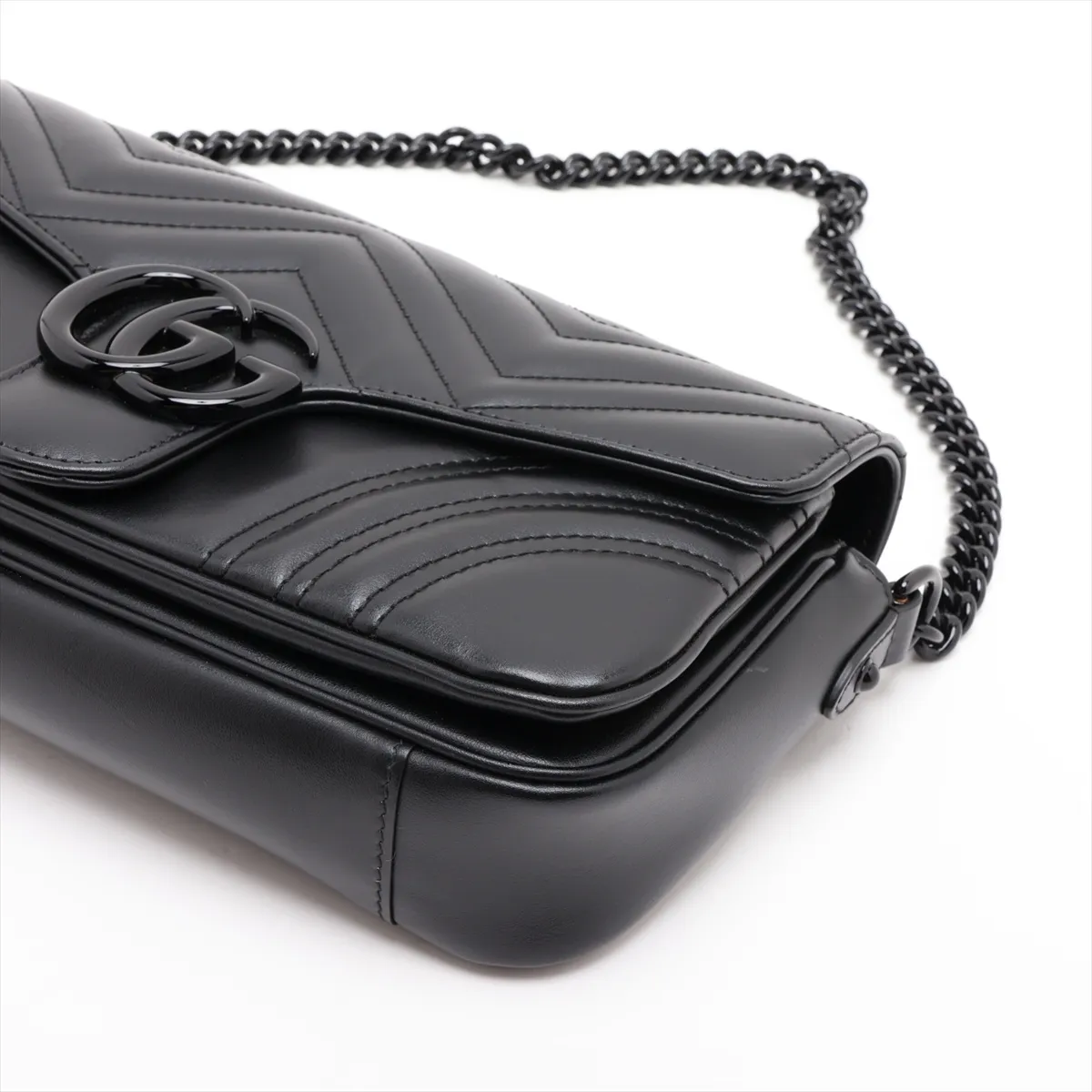 GG Marmont 734814 Leather Chain Shoulder Bag, Black — view 3