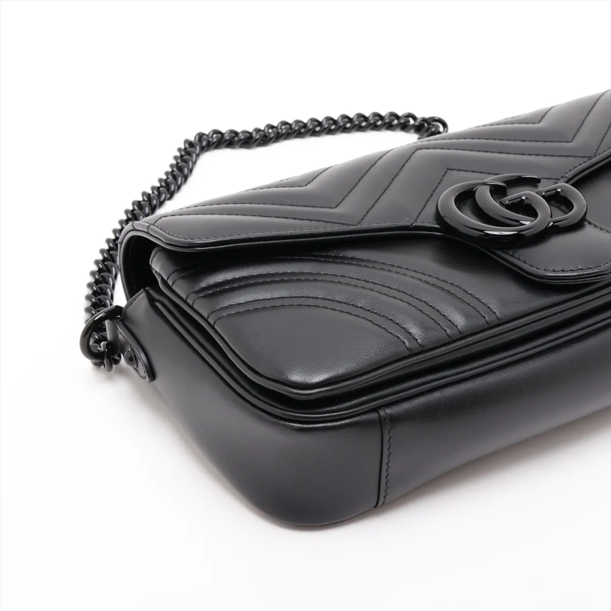 GG Marmont 734814 Leather Chain Shoulder Bag, Black — view 4