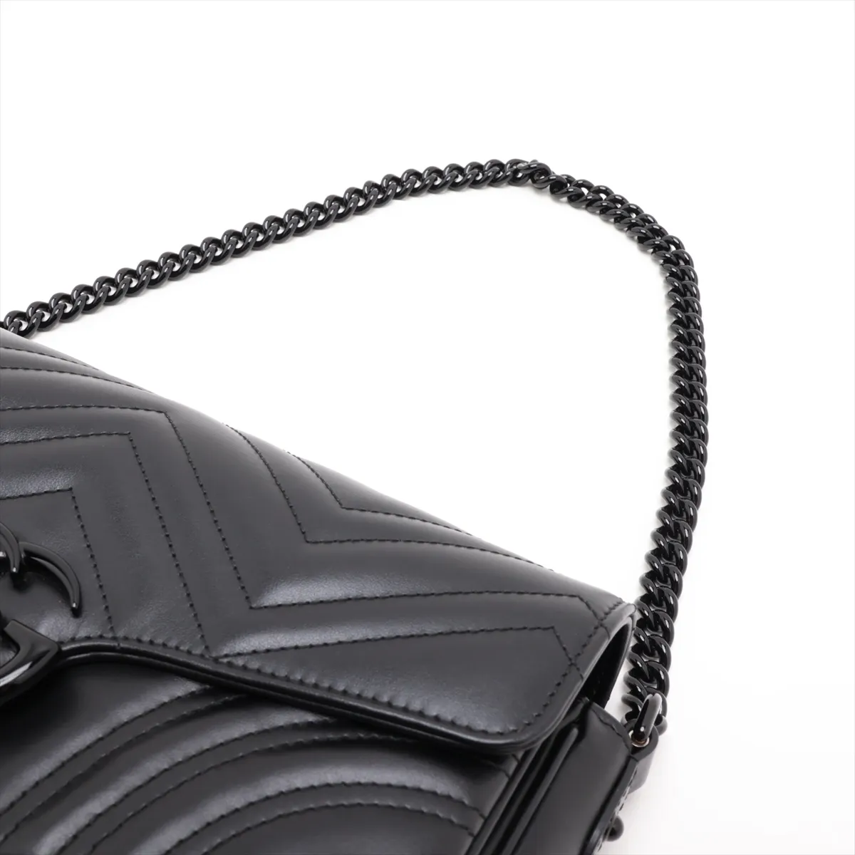 GG Marmont 734814 Leather Chain Shoulder Bag, Black — view 5