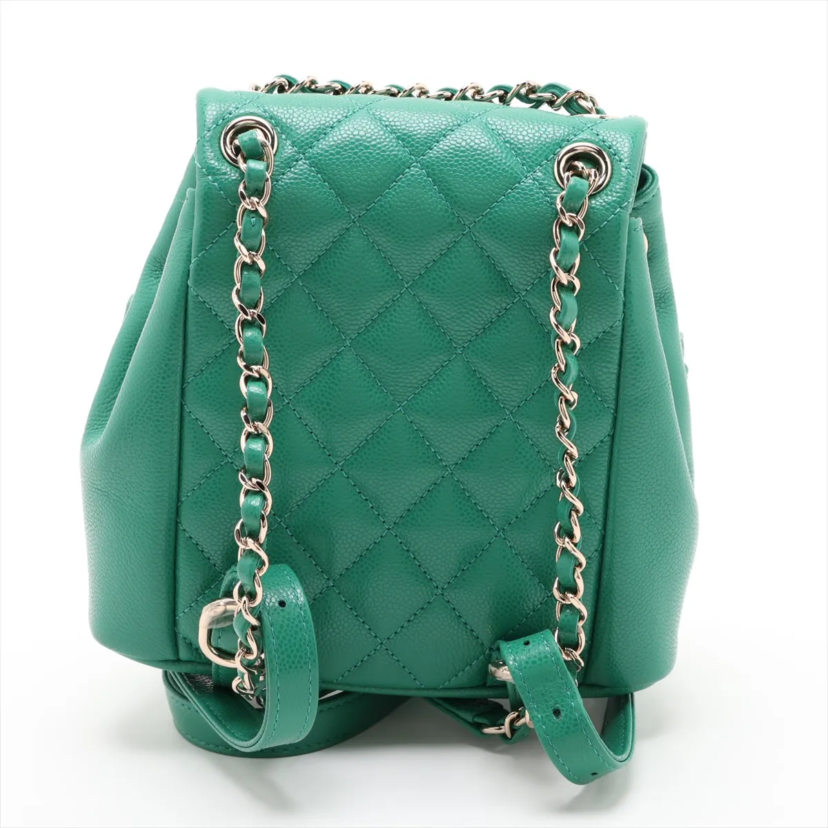 [Individually packaged] Chanel Matelassé Caviar Skin Chain Backpack, Green with Gold Hardware, HKX3G643, Random Plate — view 2