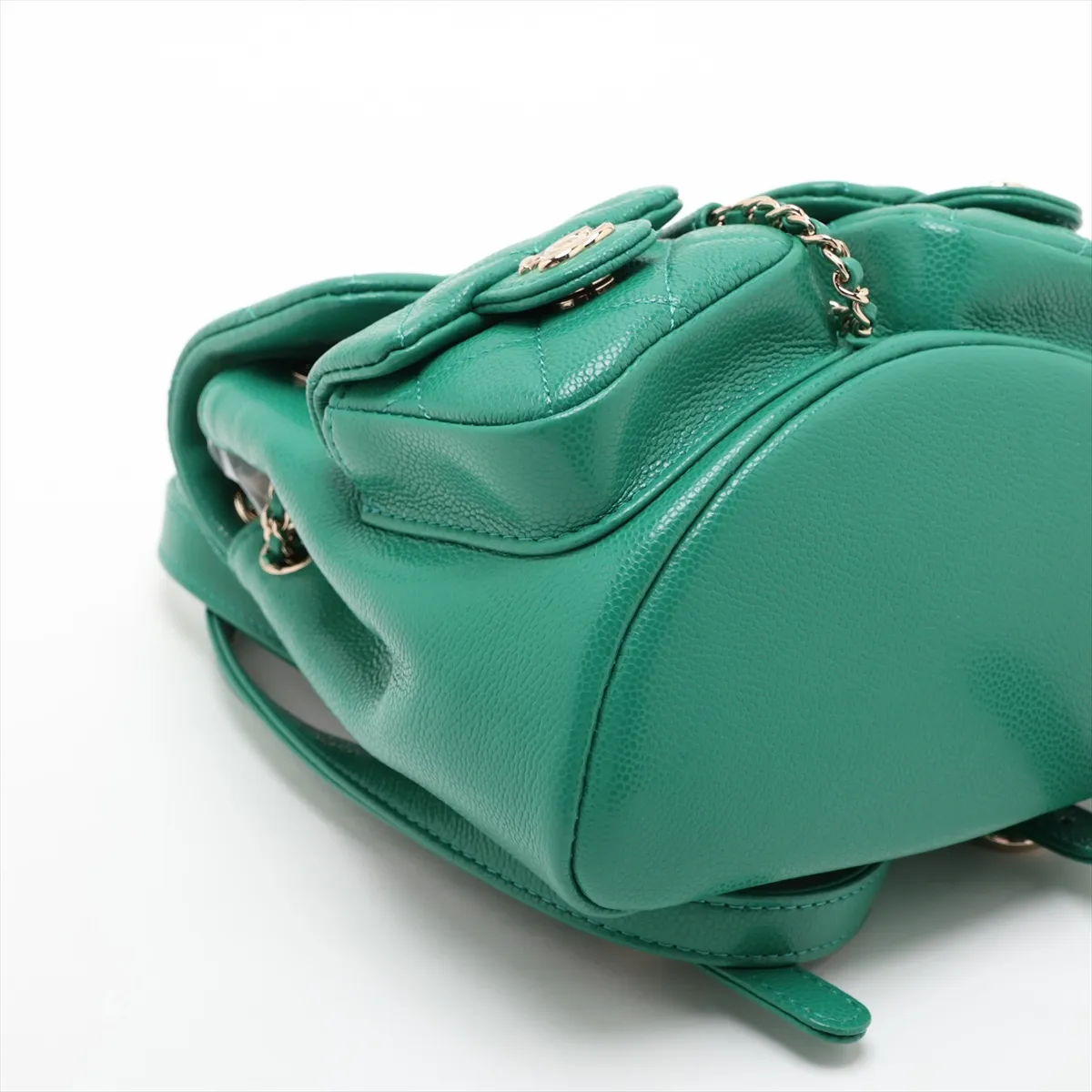 [Individually packaged] Chanel Matelassé Caviar Skin Chain Backpack, Green with Gold Hardware, HKX3G643, Random Plate — view 4
