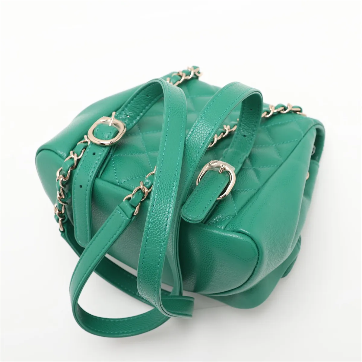 [Individually packaged] Chanel Matelassé Caviar Skin Chain Backpack, Green with Gold Hardware, HKX3G643, Random Plate — view 5