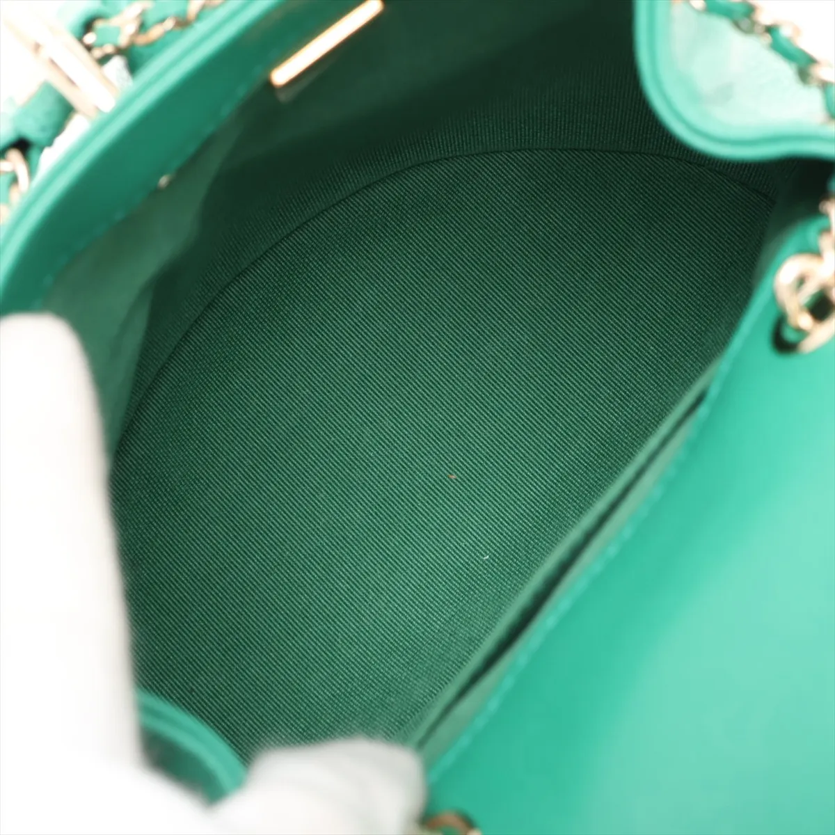 [Individually packaged] Chanel Matelassé Caviar Skin Chain Backpack, Green with Gold Hardware, HKX3G643, Random Plate — view 7